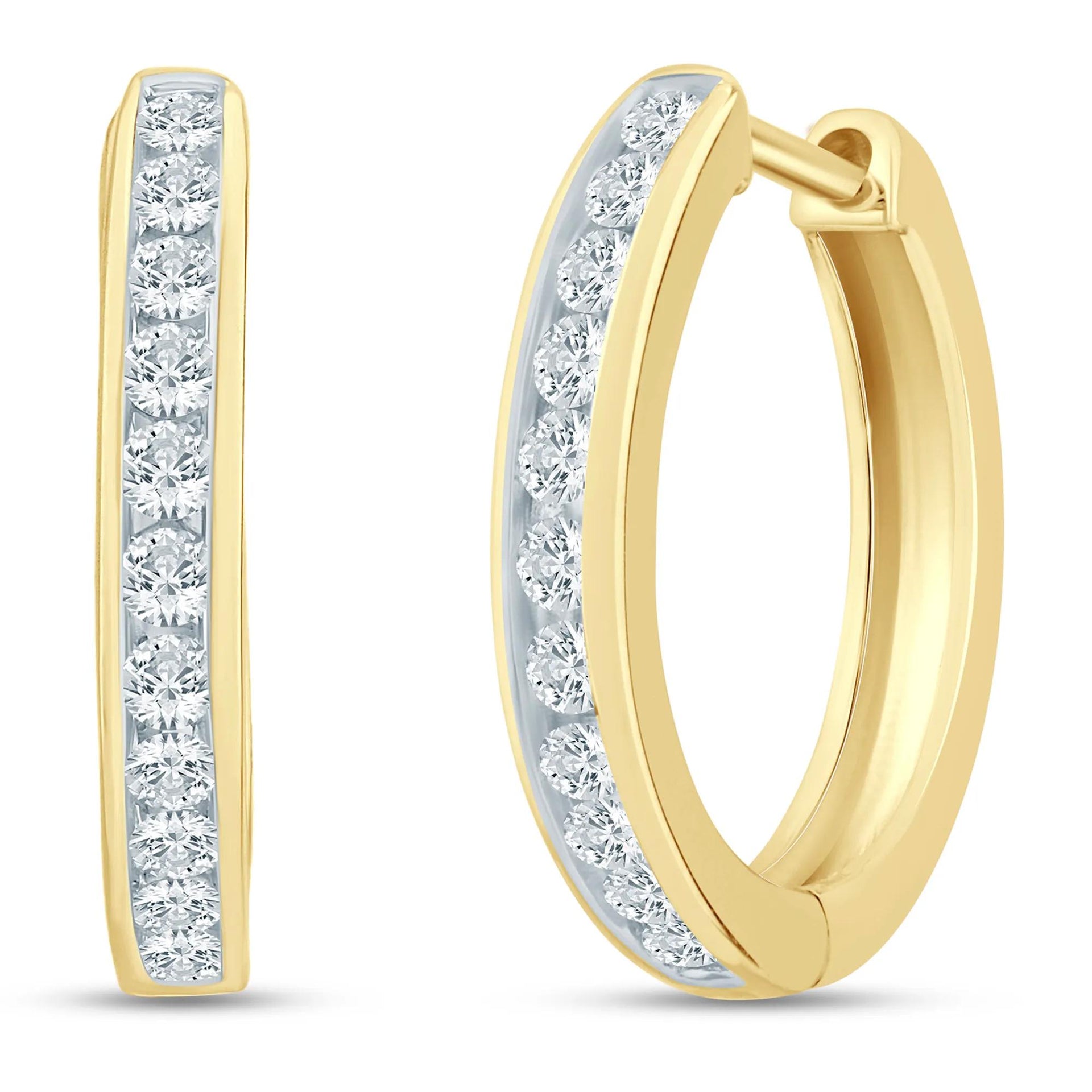 1/2 CT. Tw. Diamond Channel Hoop Earrings 10K Yellow Gold Size 17.50mm