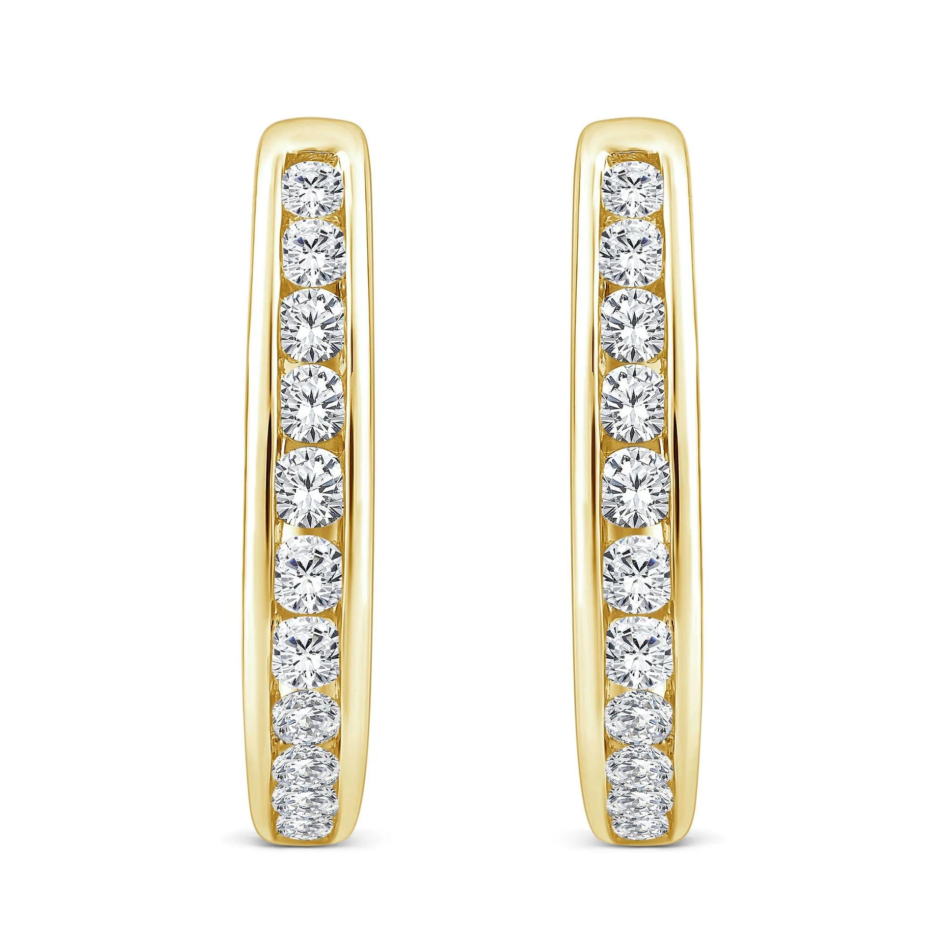 1/2 CT. Tw. Diamond Channel-Set Hoop Earrings 10K Yellow Gold Size 13.50mm