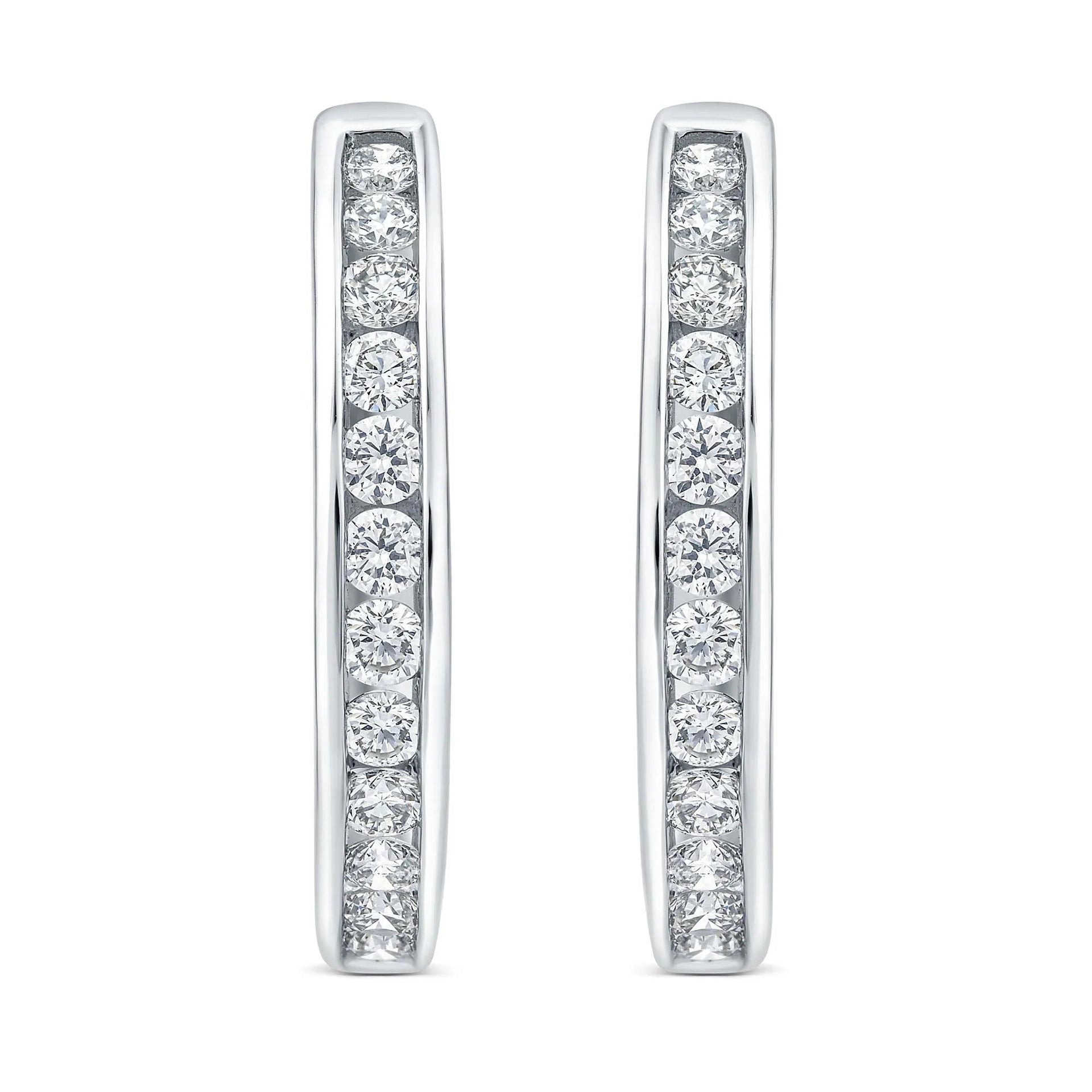 1 CT. Tw. Diamond Channel-Set Hoop Earrings 10K White Gold Size 18.50mm