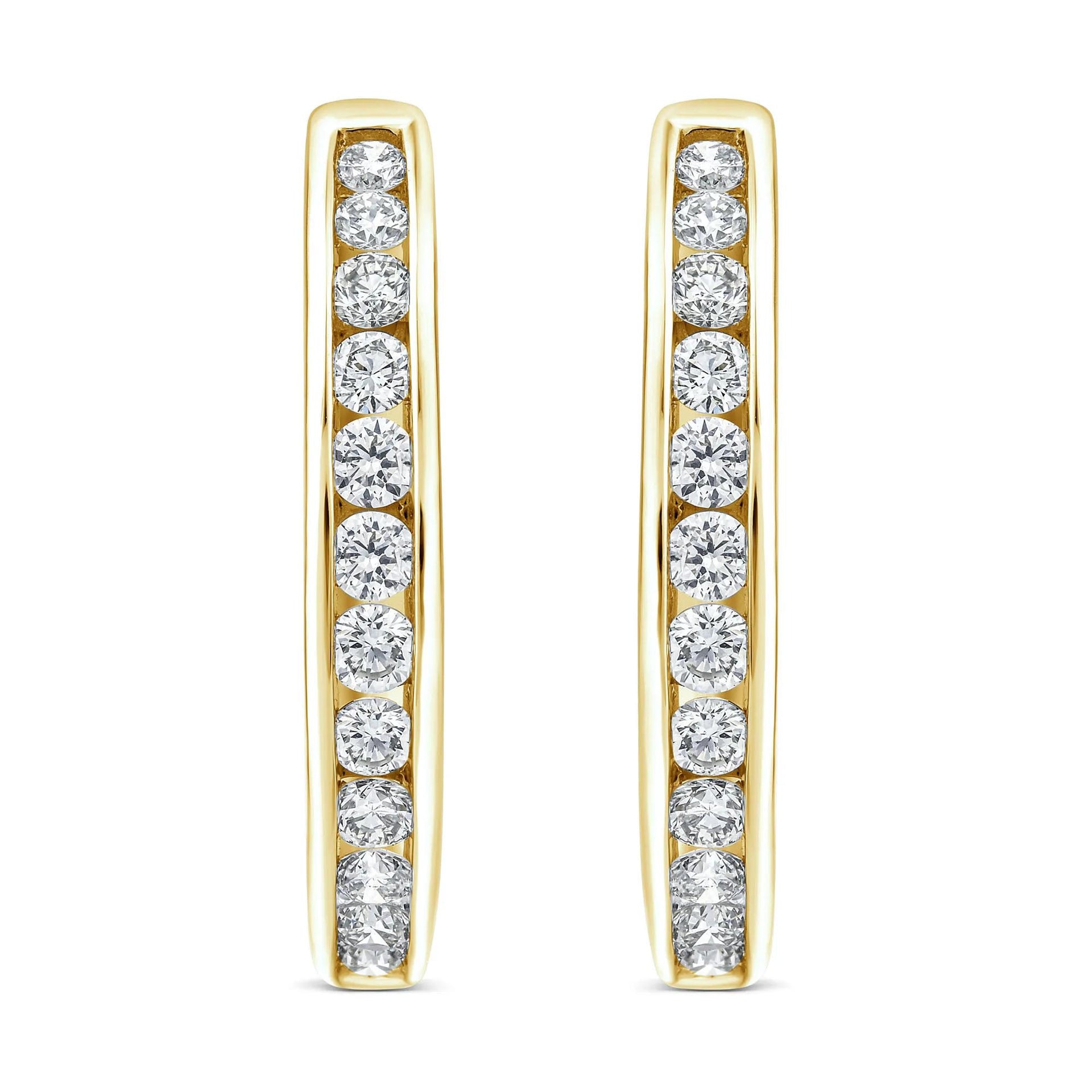 1 CT. Tw. Diamond Channel-Set Hoop Earrings 10K Yellow Gold Size 18.50mm