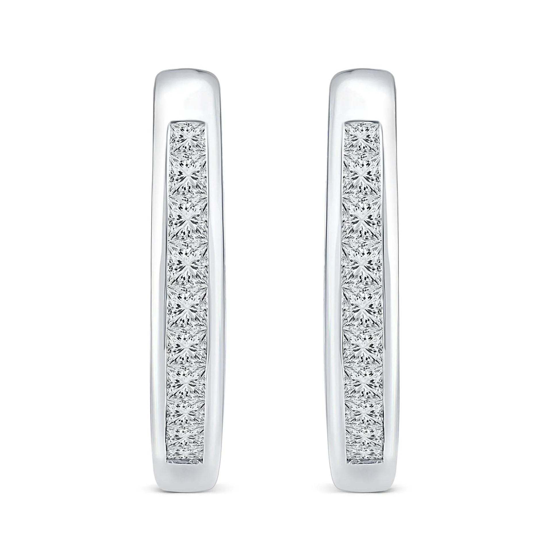 1 CT. Tw. Diamond Channel-Set Hoop Earrings 10K White Gold Size 18.50mm