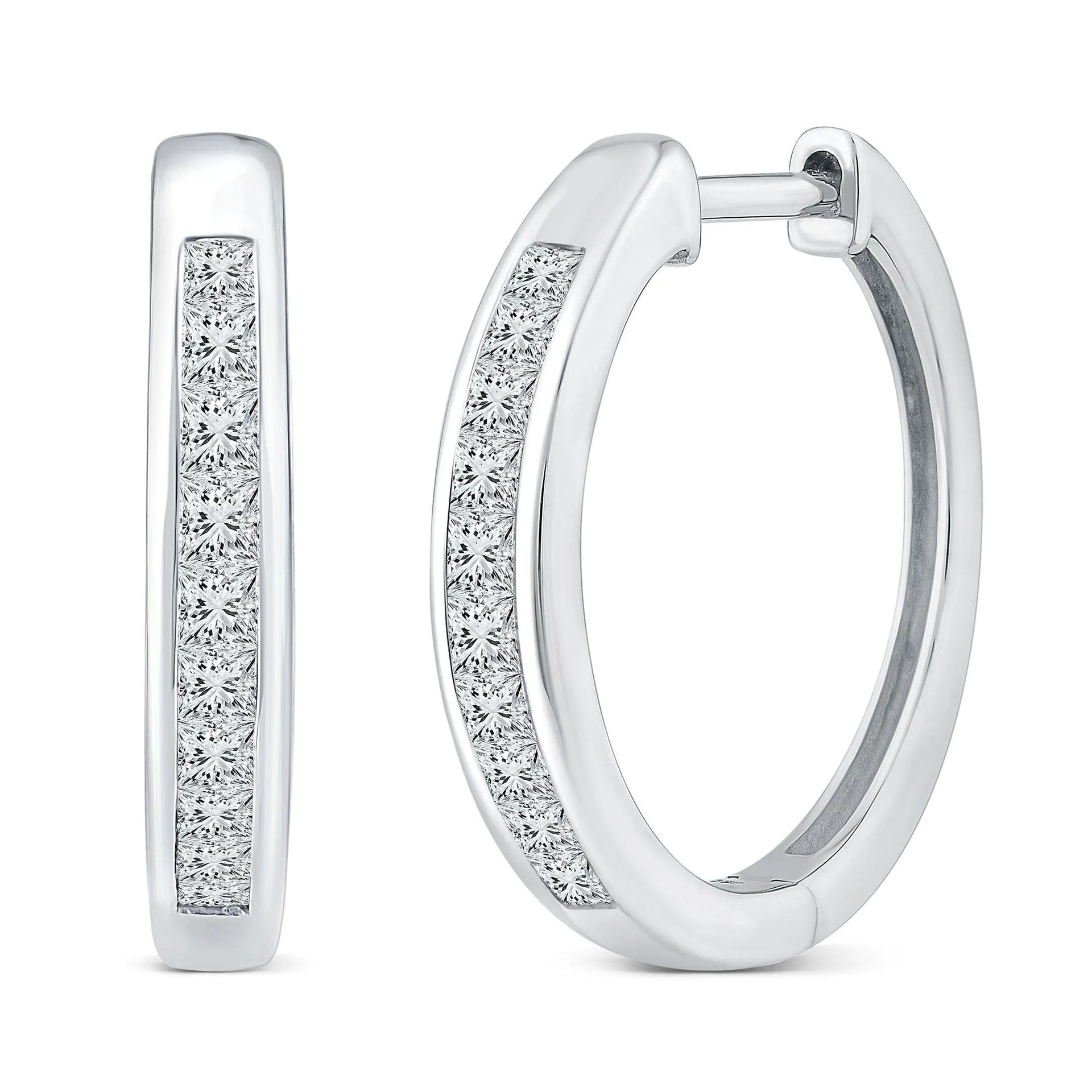 1 CT. Tw. Diamond Channel-Set Hoop Earrings 10K White Gold Size 18.50mm