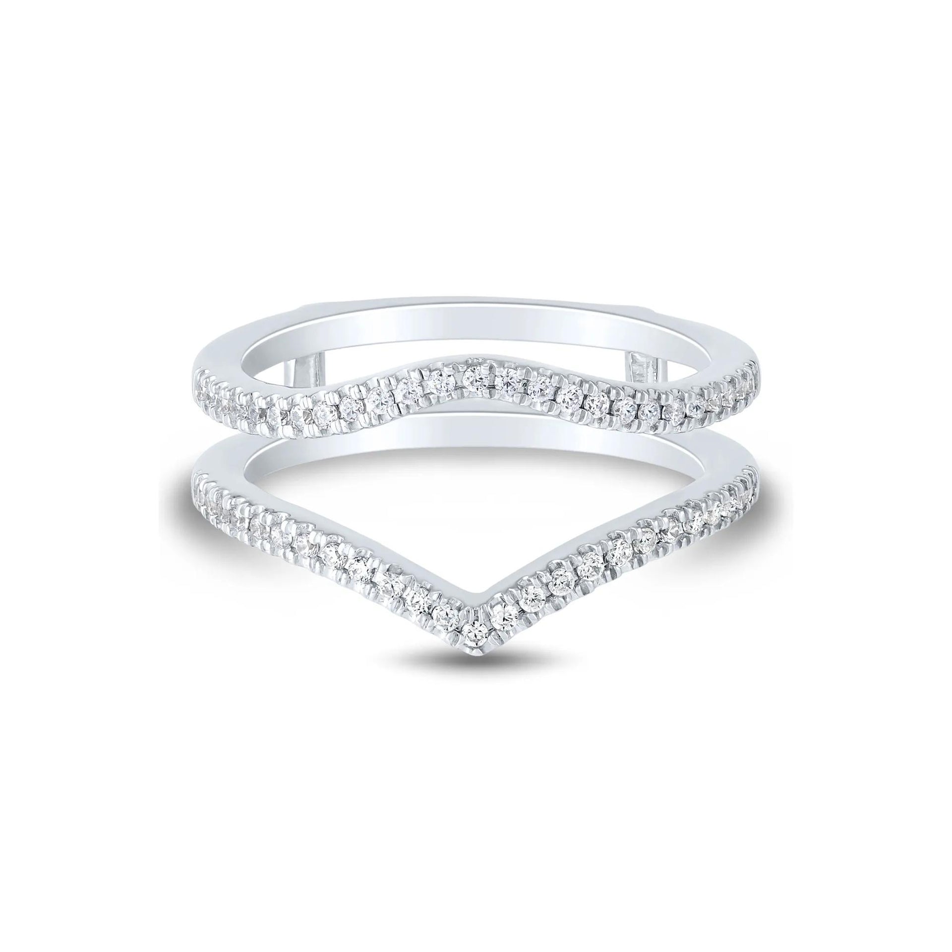 1/3 CT. Tw. Diamond Chevron Contour Ring Insert 14K White Gold Round Brilliant Cut Size 9 1mm