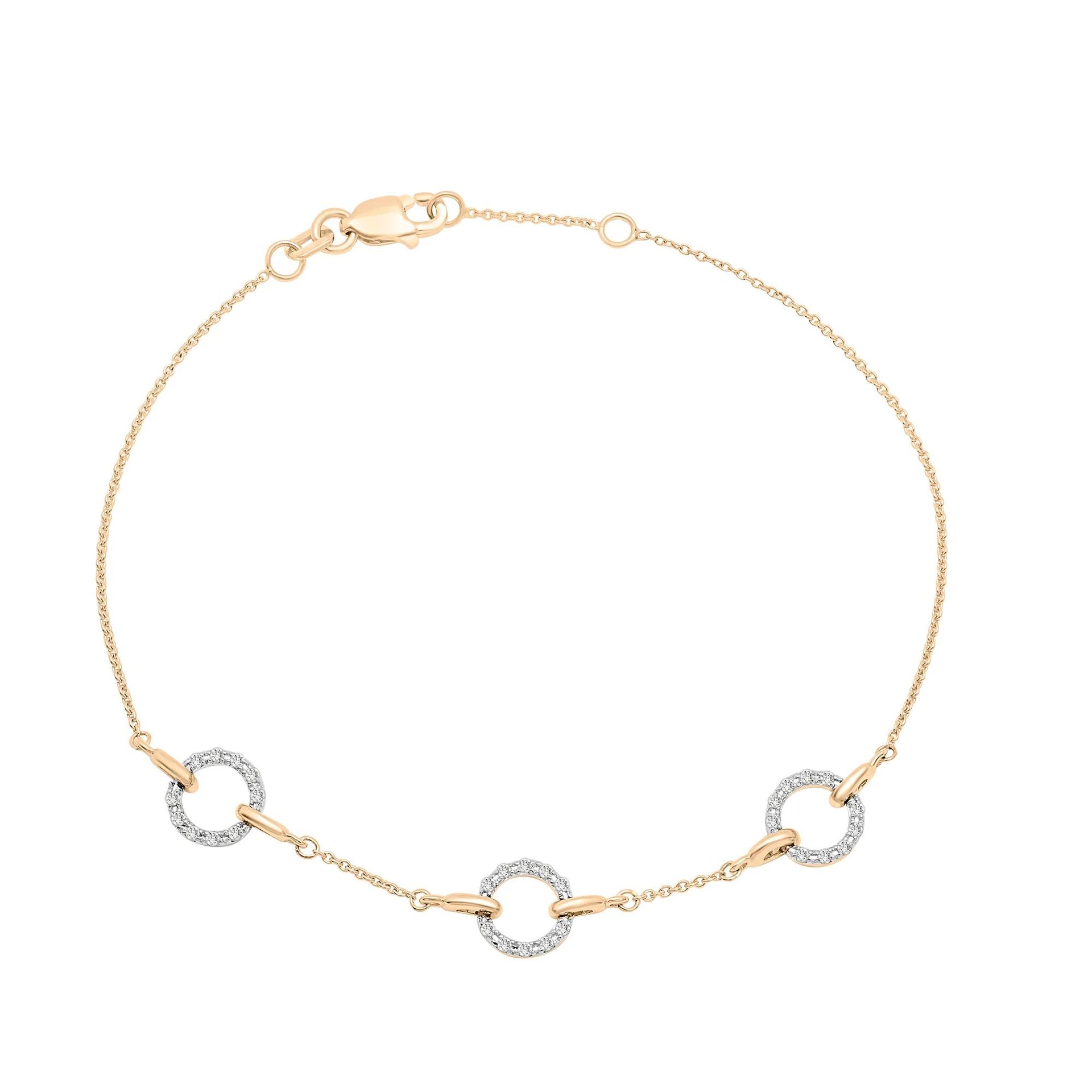 1/7 CT. Tw. Diamond Circle Chain Bracelet 10K Yellow Gold Size 6.70mm