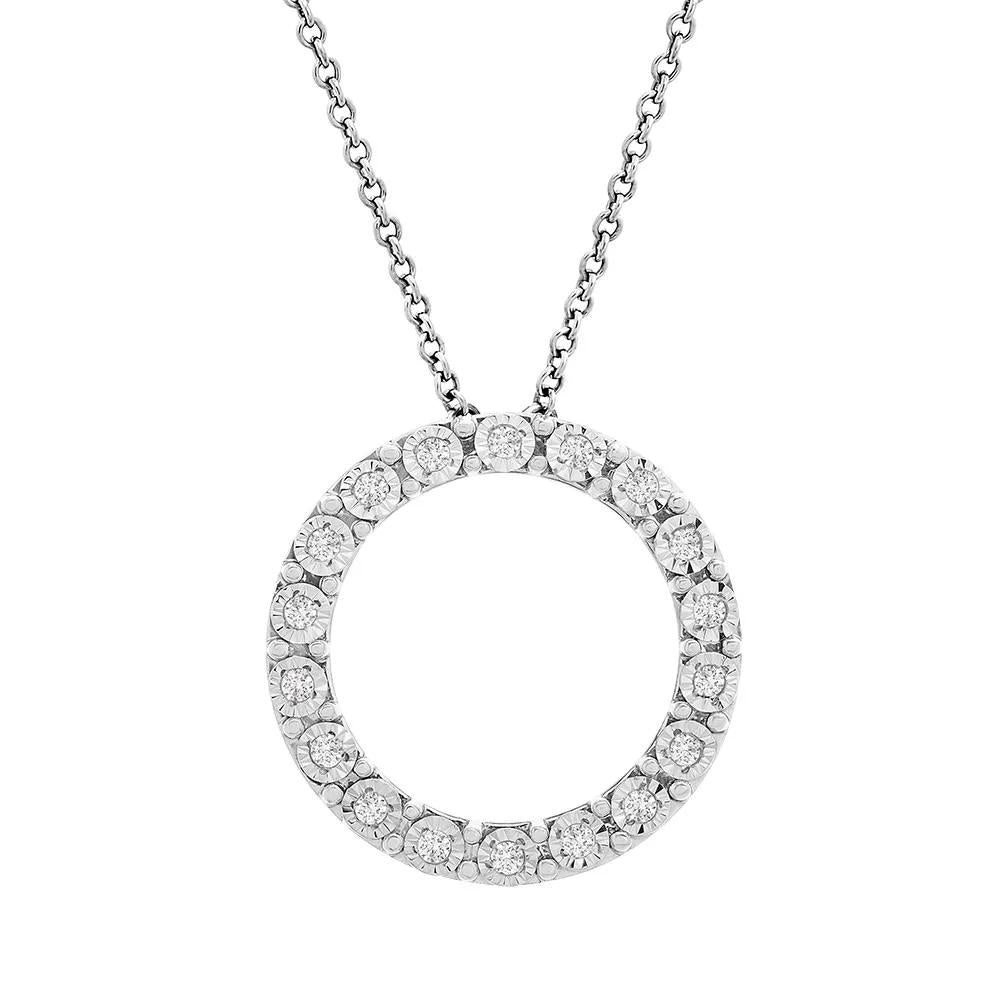 1/10 CT. Tw. Diamond Circle Pendant Necklace with Illusion Settings .925 Sterling Silver White Size 18"