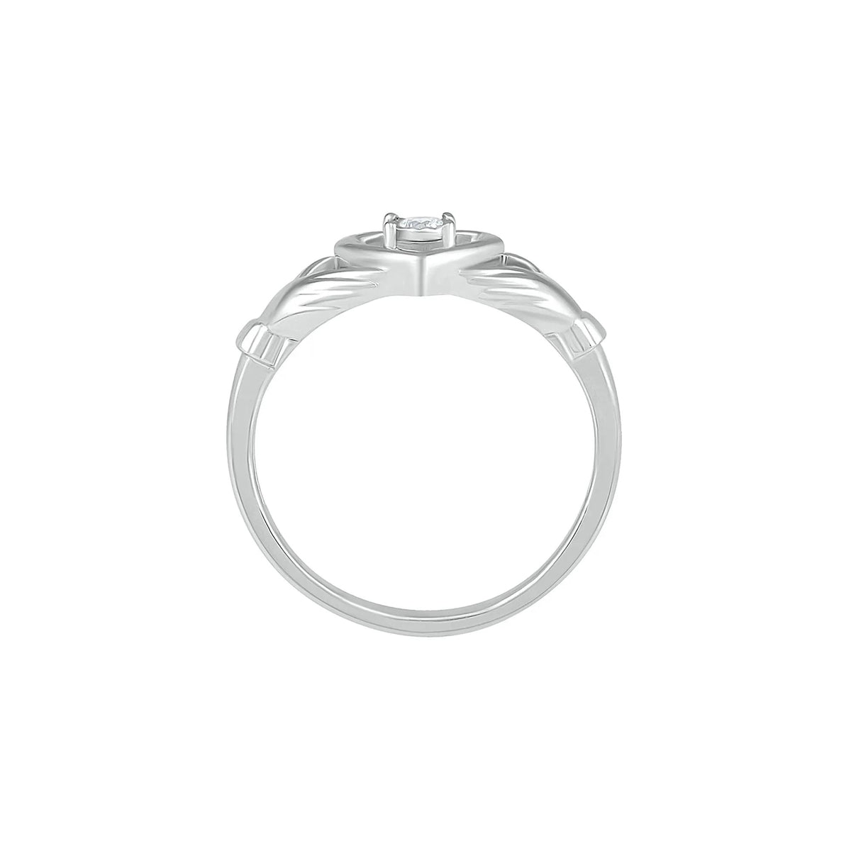 Diamond Claddagh Ring .925 Sterling Silver Round Brilliant Cut White Size 7