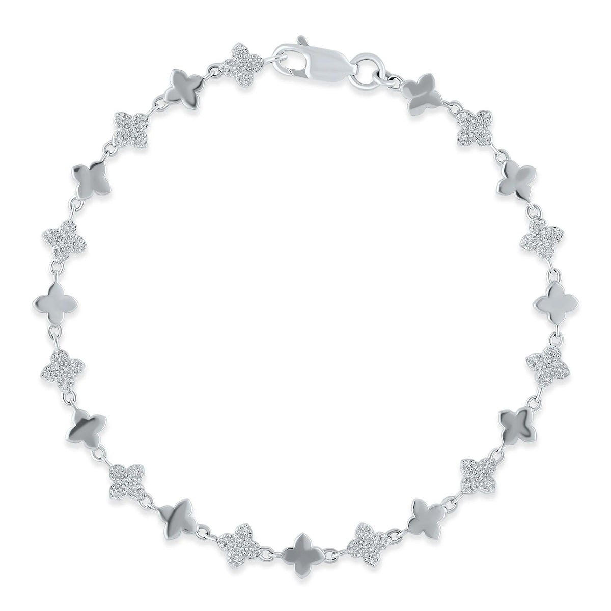 1/5 CT. Tw. Diamond Clover Line Bracelet .925 Sterling Silver White Size 7.00mm