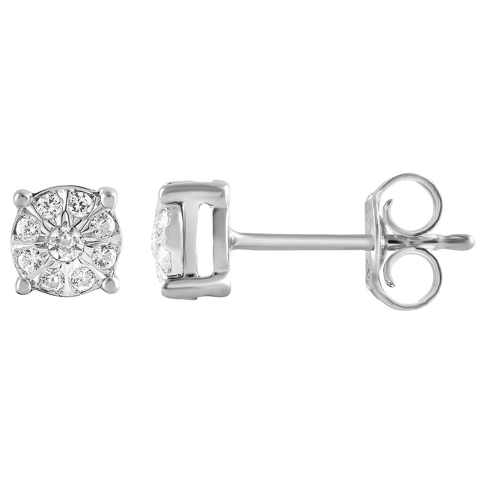 1/5 CT. Tw. Diamond Cluster Stud Earrings 10K White Gold Size 5.50mm