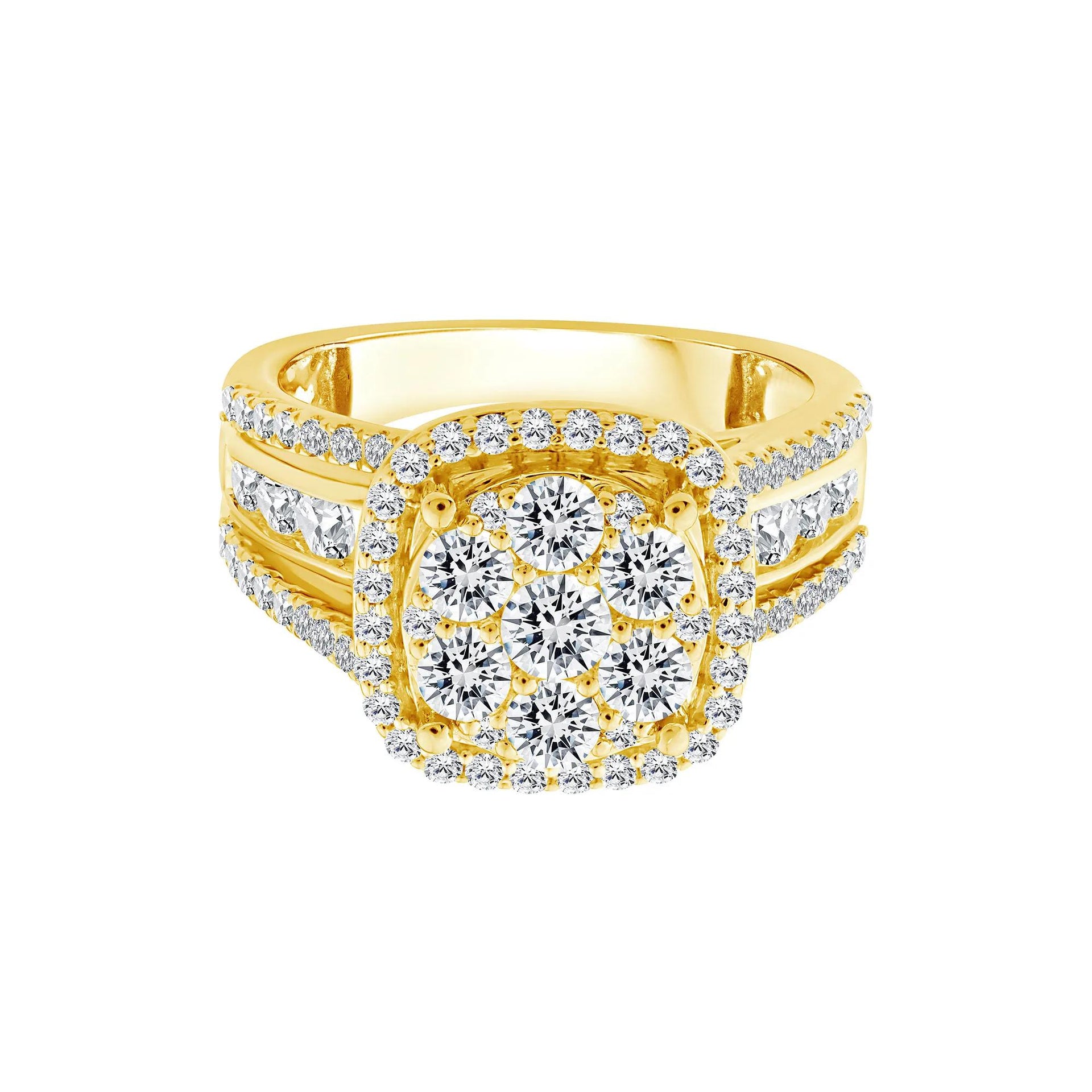 2 CT. Tw. Diamond Composite Engagement Ring 10K Yellow Gold Round Brilliant Cut Size 9 2.5mm
