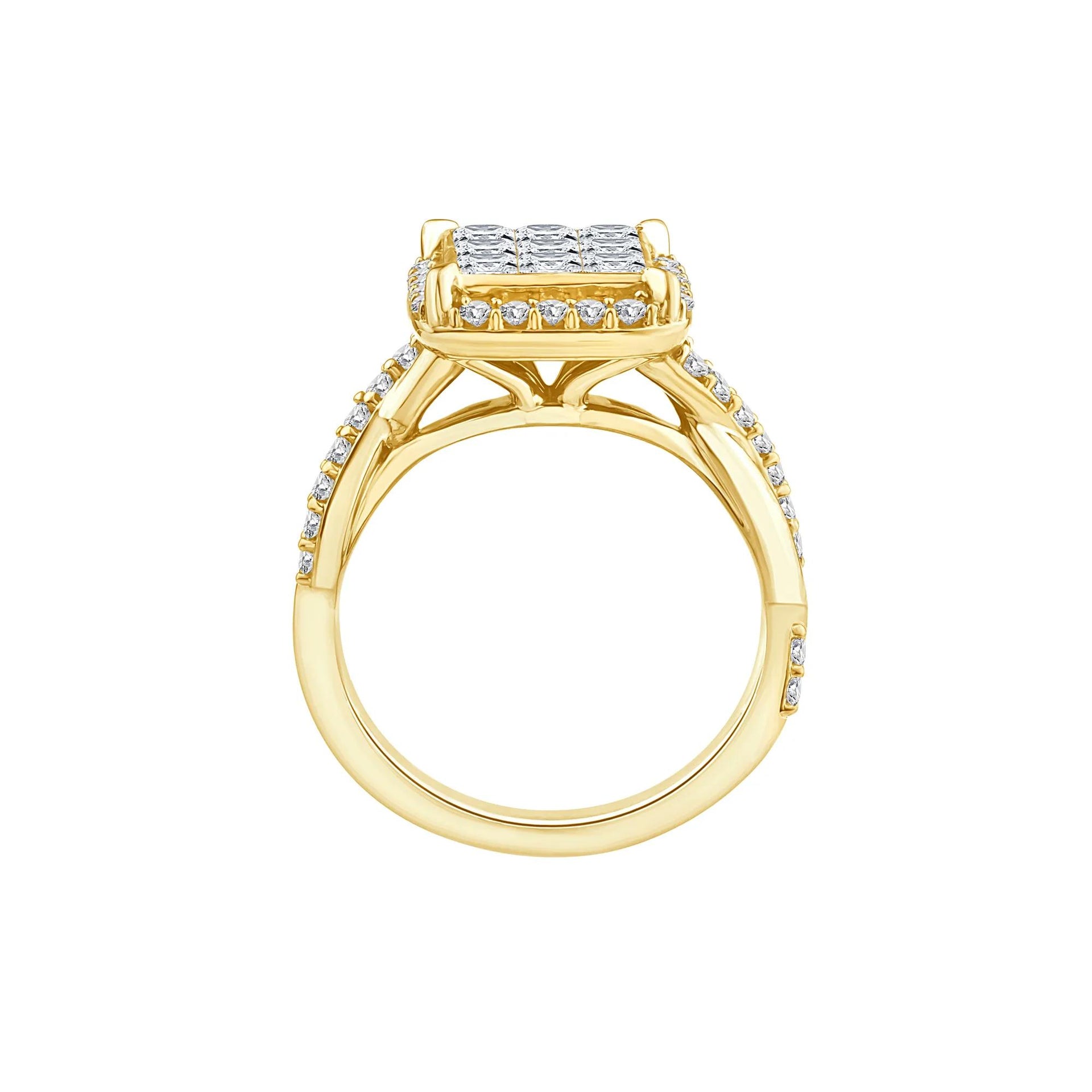 1/3 CT. Tw. Diamond Composite Halo Engagement Ring 10K Yellow Gold Round Brilliant Cut Size 6.5