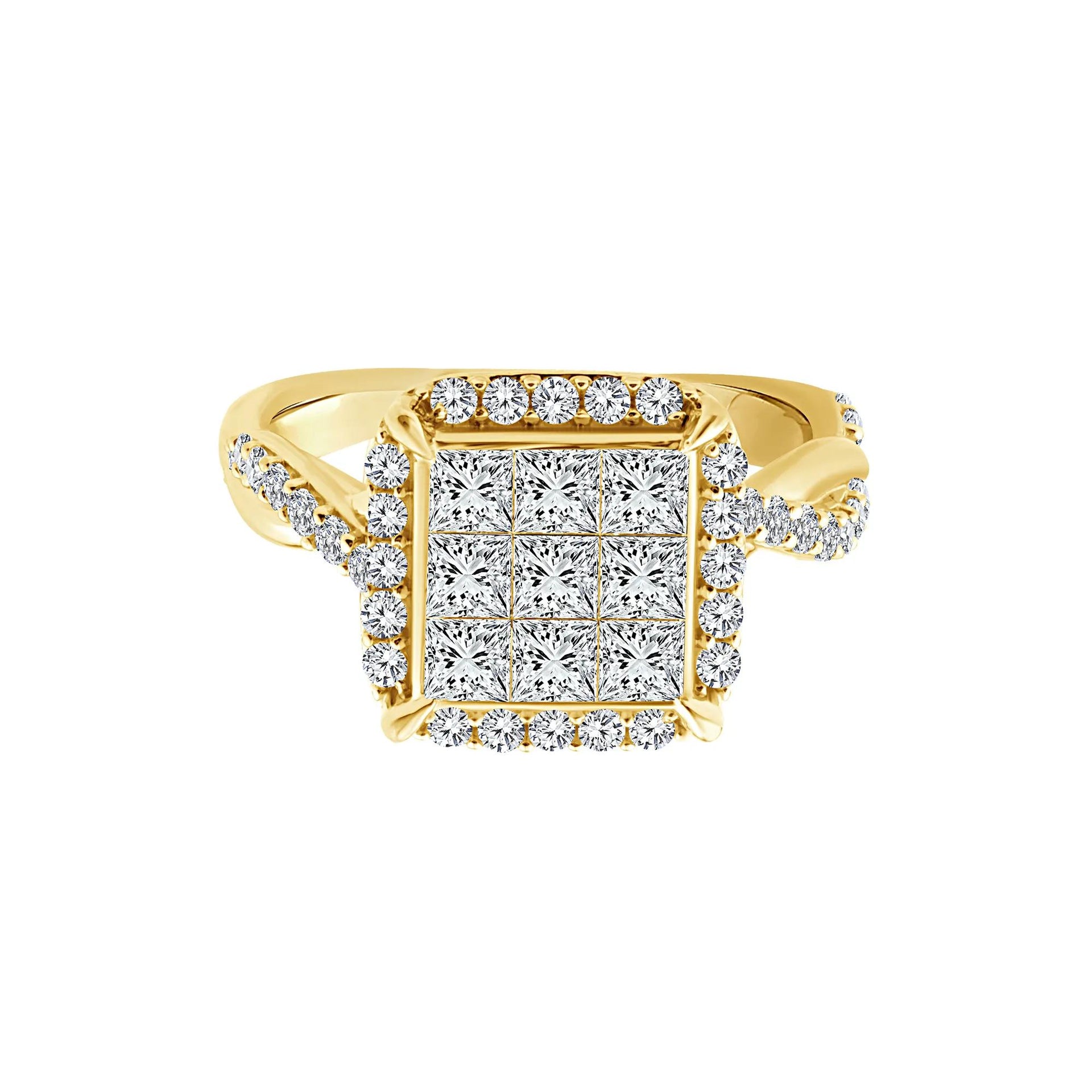 1/3 CT. Tw. Diamond Composite Halo Engagement Ring 10K Yellow Gold Round Brilliant Cut Size 6.5