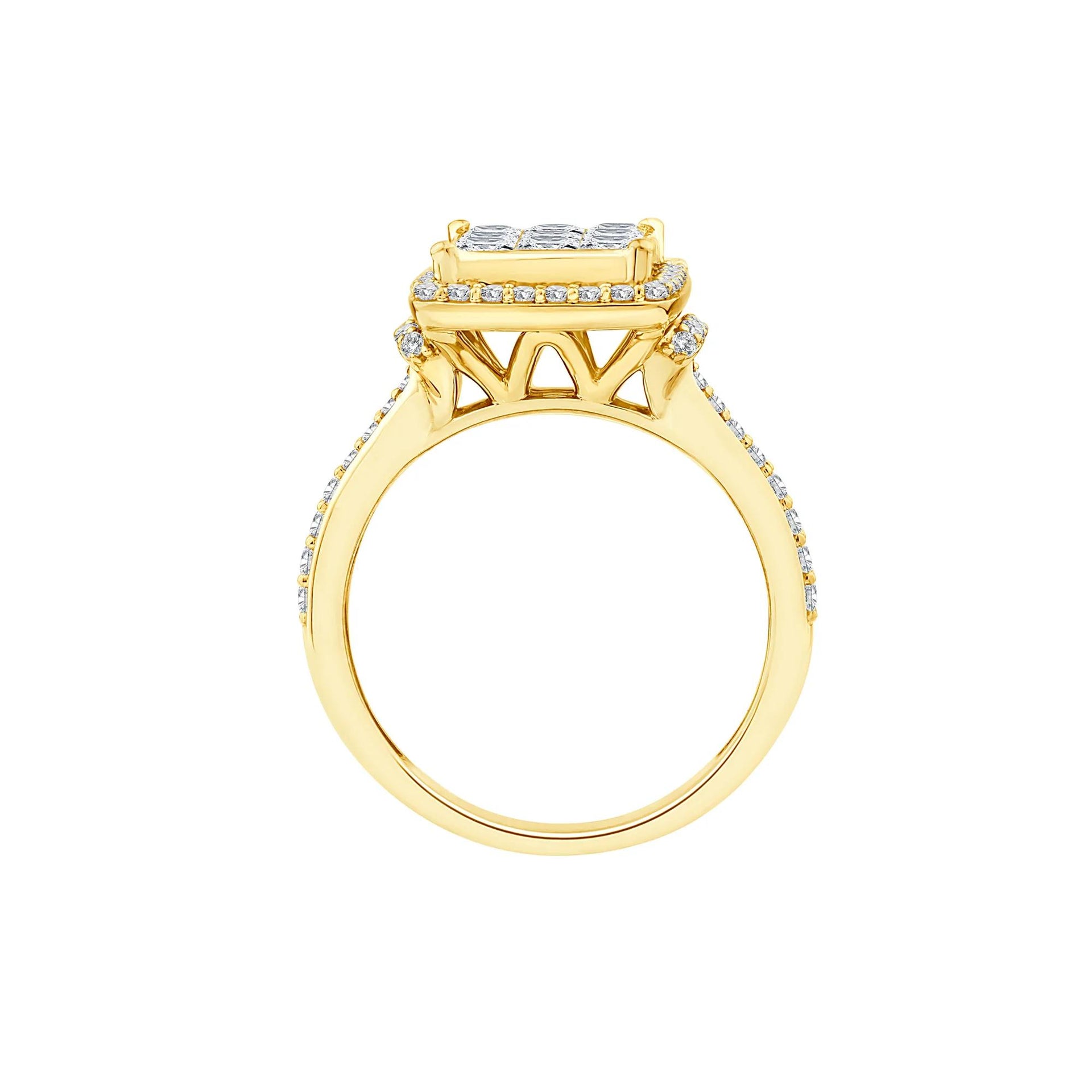1/4 CT. Tw. Diamond Composite Halo Engagement Ring 10K Yellow Gold Round Brilliant Cut Size 6.5