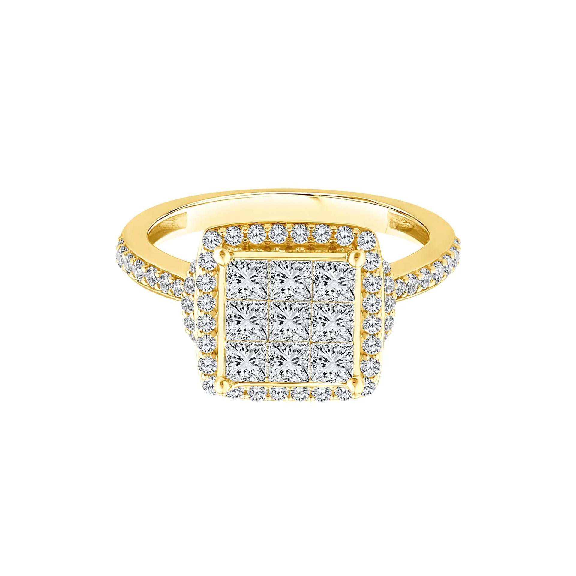 1/4 CT. Tw. Diamond Composite Halo Engagement Ring 10K Yellow Gold Round Brilliant Cut Size 6.5