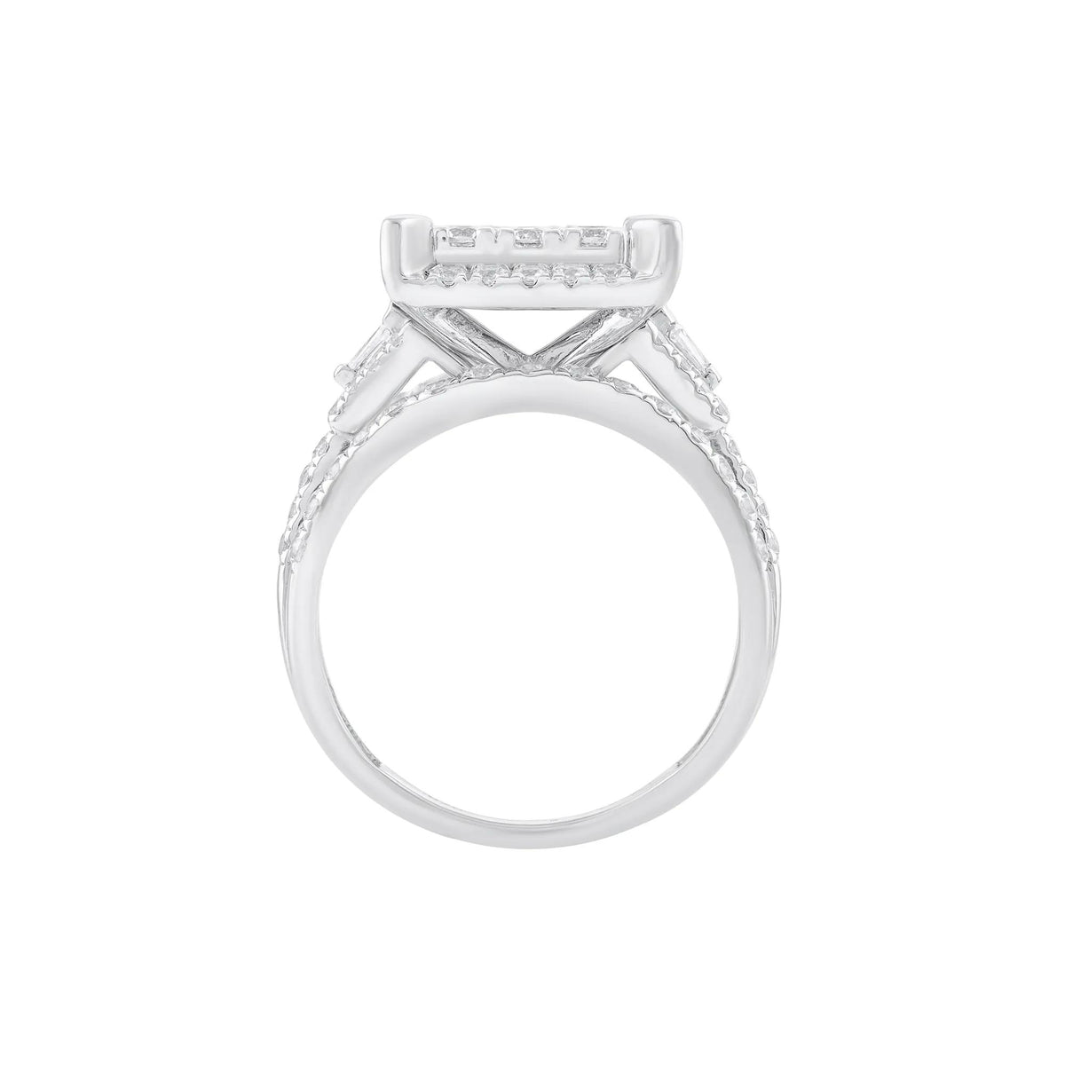 2 CT. Tw. Diamond Composite Multi-Row Engagement Ring 10K White Gold Round Brilliant Cut Size 7.5
