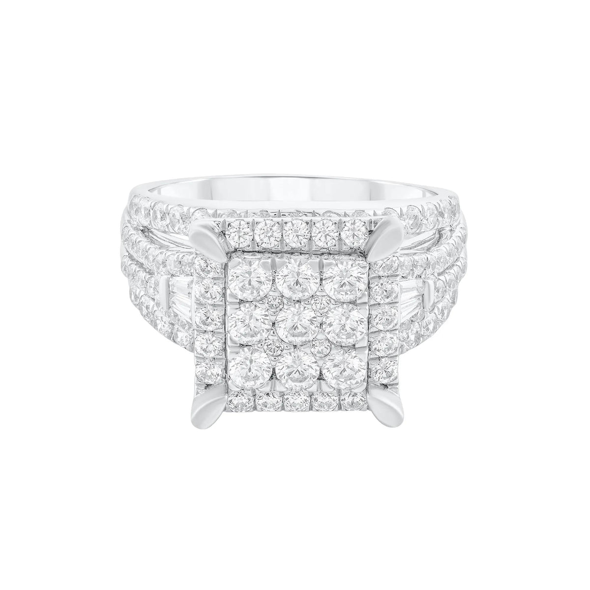 2 CT. Tw. Diamond Composite Multi-Row Engagement Ring 10K White Gold Round Brilliant Cut Size 7.5