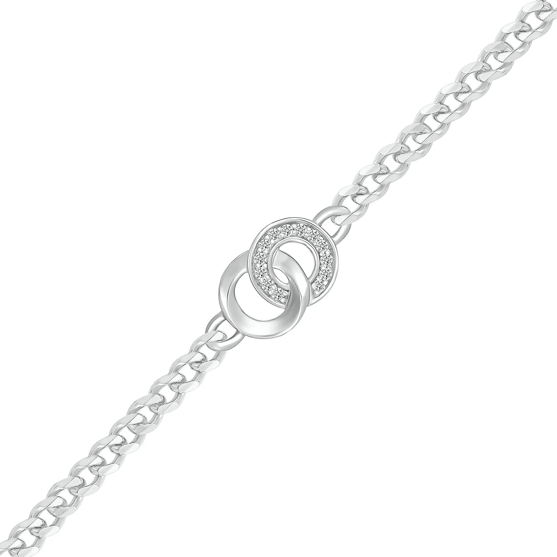 1/10 CT. Tw. Diamond Connection Chain Link Bracelet .925 Sterling Silver White Size 9.00mm