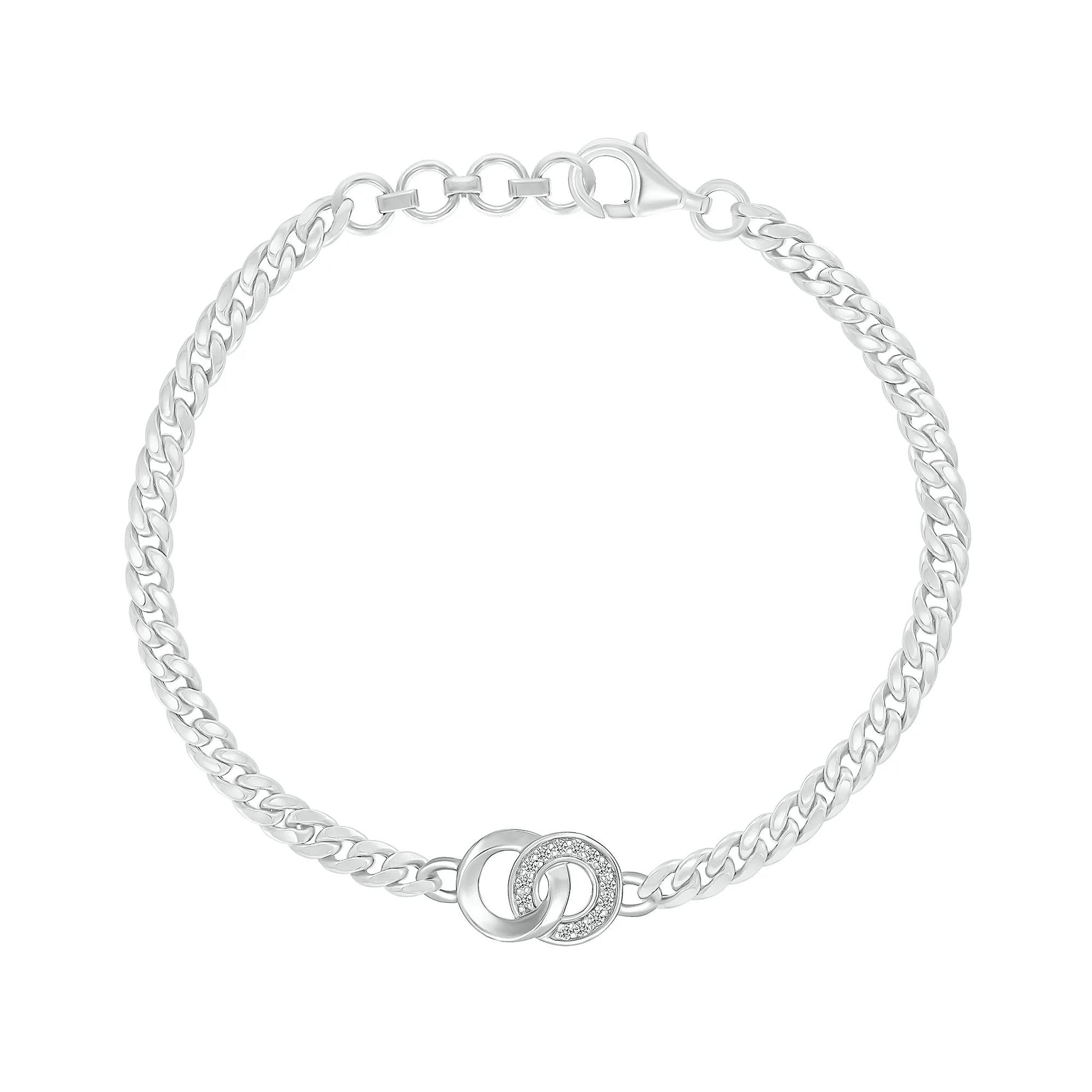 1/10 CT. Tw. Diamond Connection Chain Link Bracelet .925 Sterling Silver White Size 9.00mm