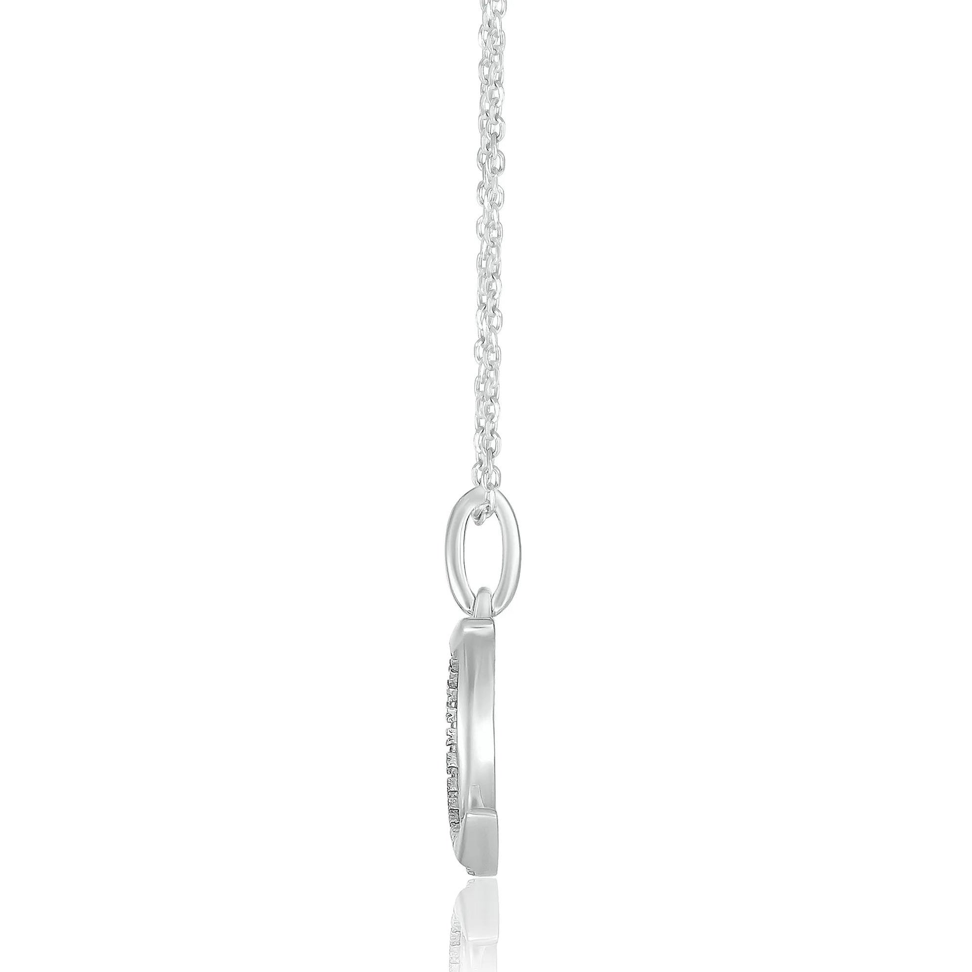 1/8 CT. Tw. Diamond Crescent Moon Pendant Necklace .925 Sterling Silver White Size 18"