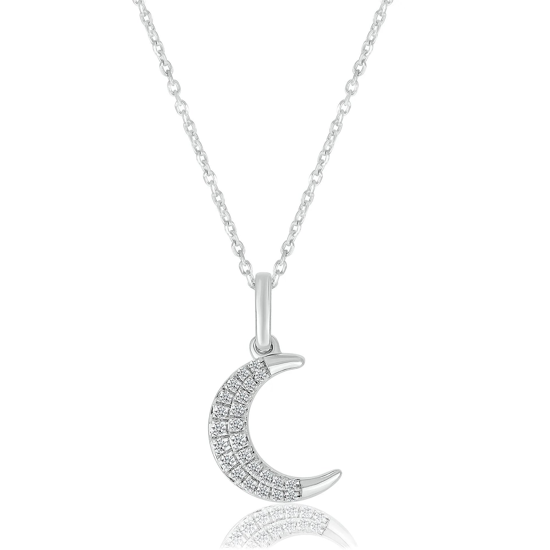 1/8 CT. Tw. Diamond Crescent Moon Pendant Necklace .925 Sterling Silver White Size 18"