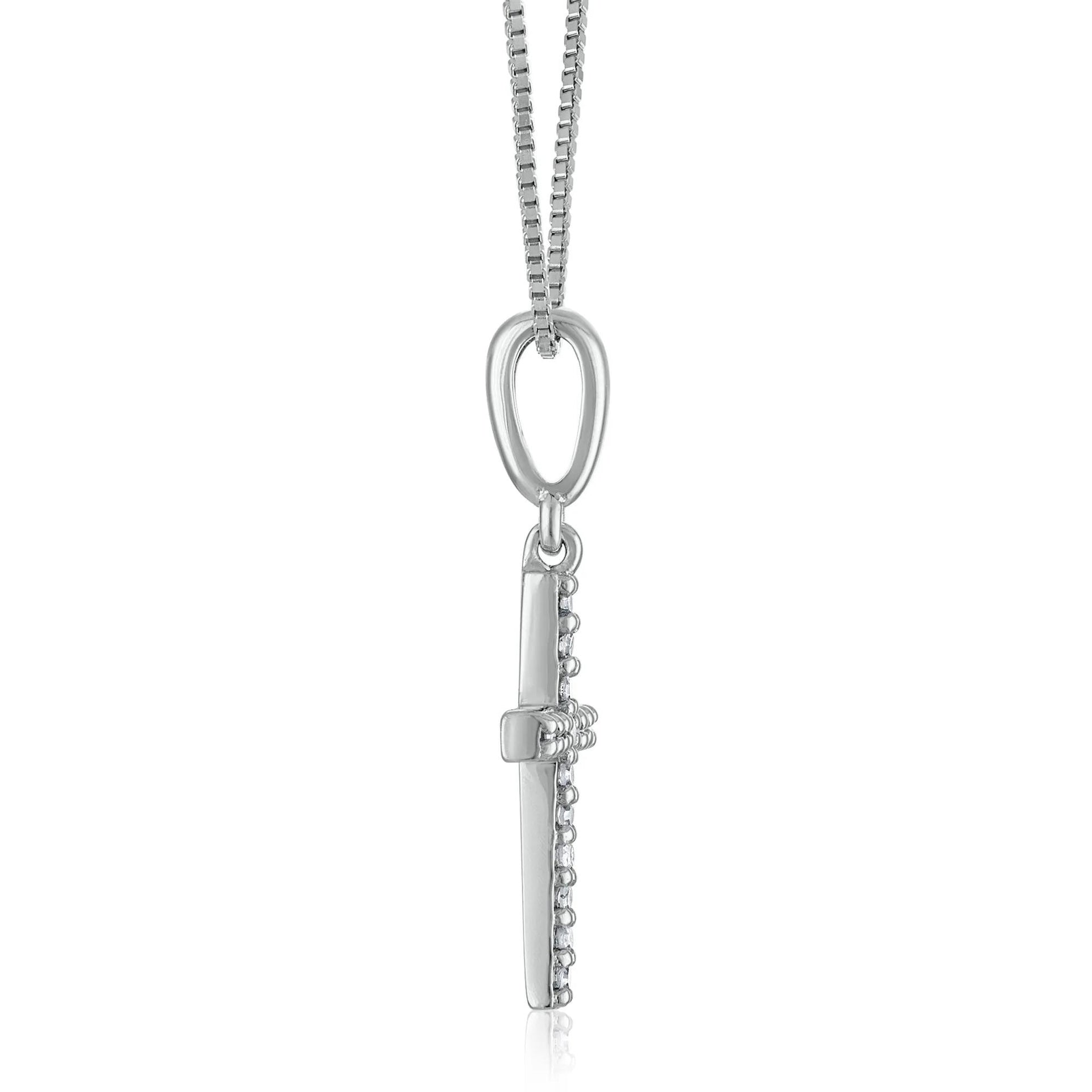 1/10 CT. Tw. Diamond Cross Pendant Necklace 10K White Gold Size 18"