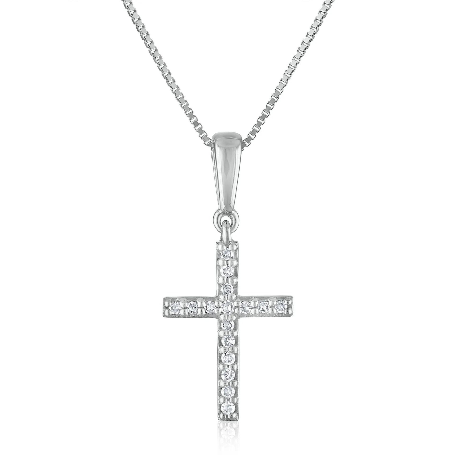 1/10 CT. Tw. Diamond Cross Pendant Necklace 10K White Gold Size 18"
