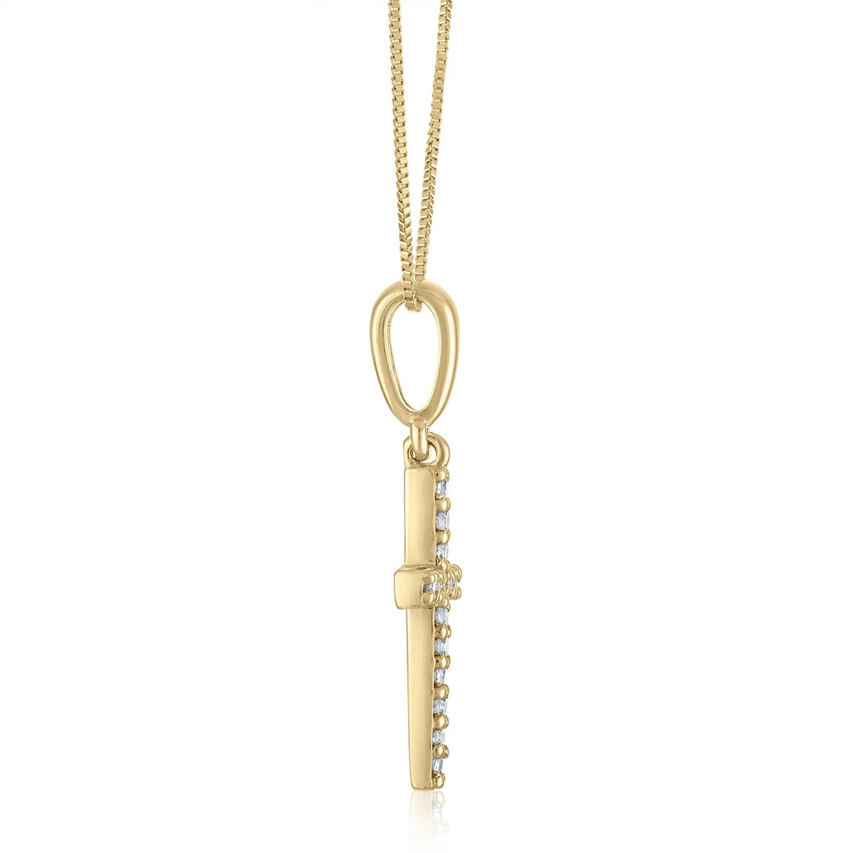 1/10 CT. Tw. Diamond Cross Pendant Necklace 10K Yellow Gold Size 18"