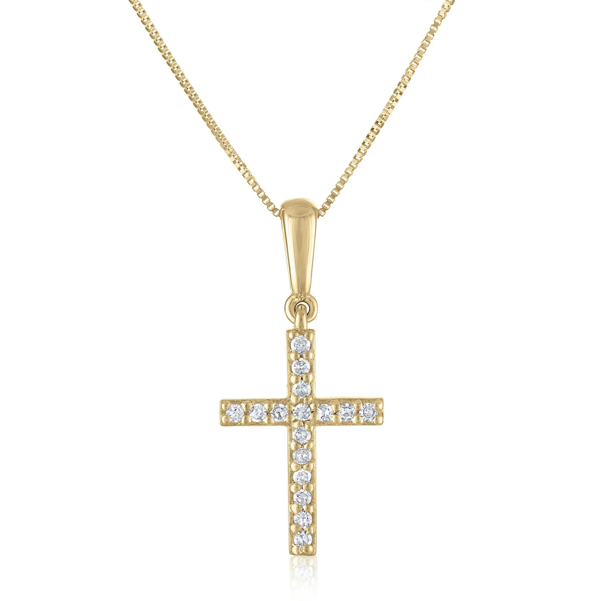 1/10 CT. Tw. Diamond Cross Pendant Necklace 10K Yellow Gold Size 18"