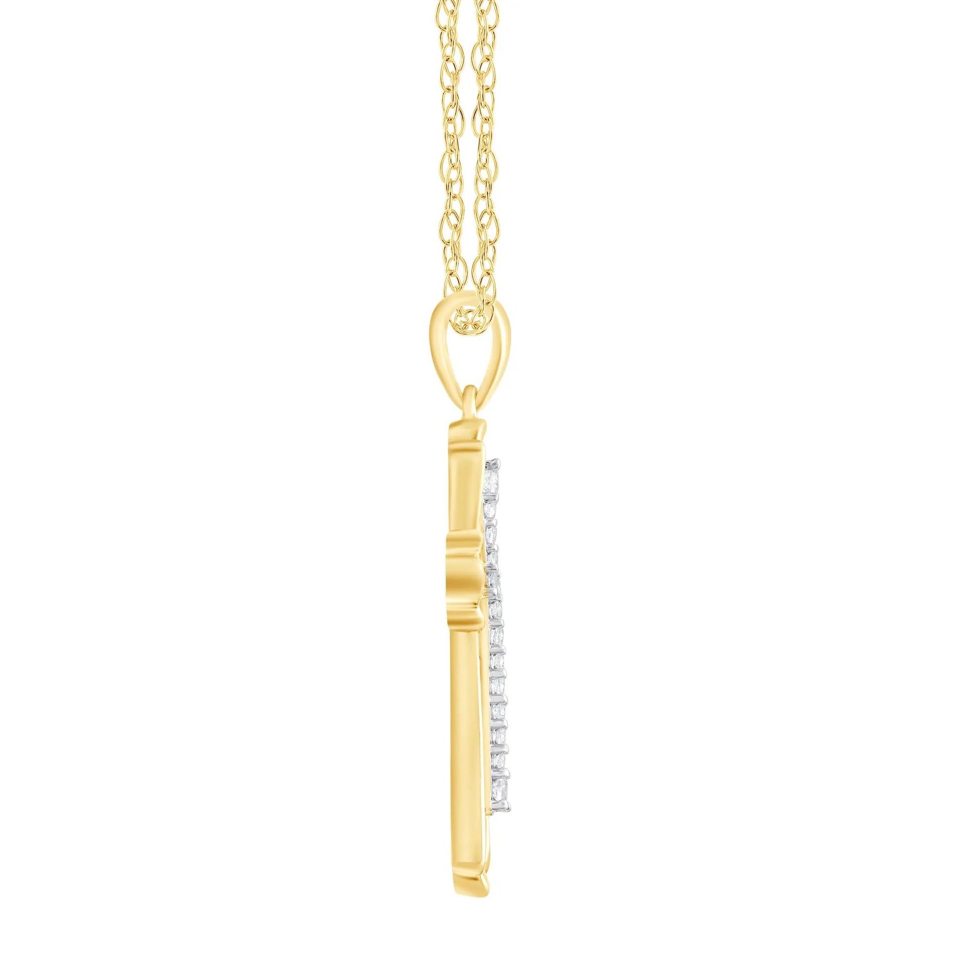 1/5 CT. Tw. Diamond Cross Pendant Necklace 10K Yellow Gold Size 18"