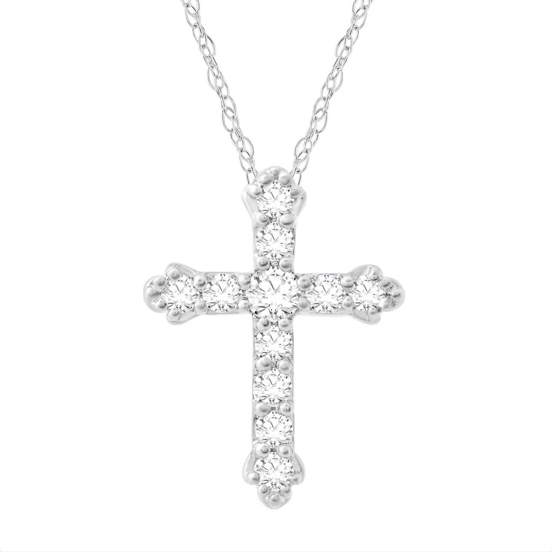 1/4 CT. Tw. Diamond Cross Pendant Necklace 14K White Gold Size 18"