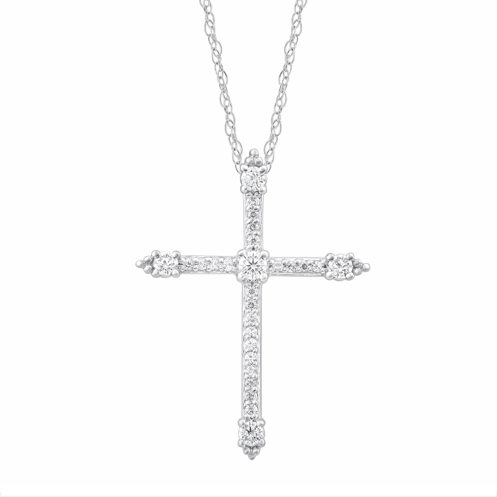 1/4 CT. Tw. Diamond Cross Pendant Necklace 14K White Gold Size 18"