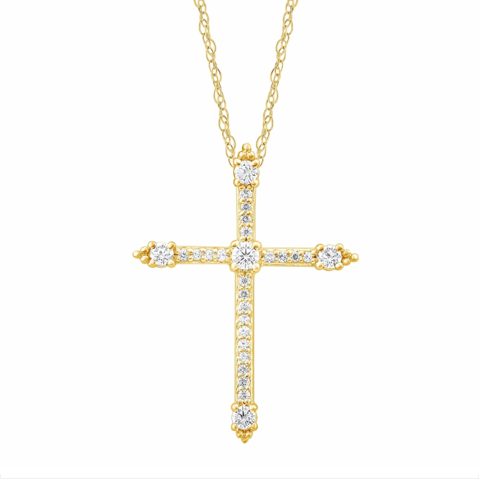1/4 CT. Tw. Diamond Cross Pendant Necklace 14K Yellow Gold Size 18"