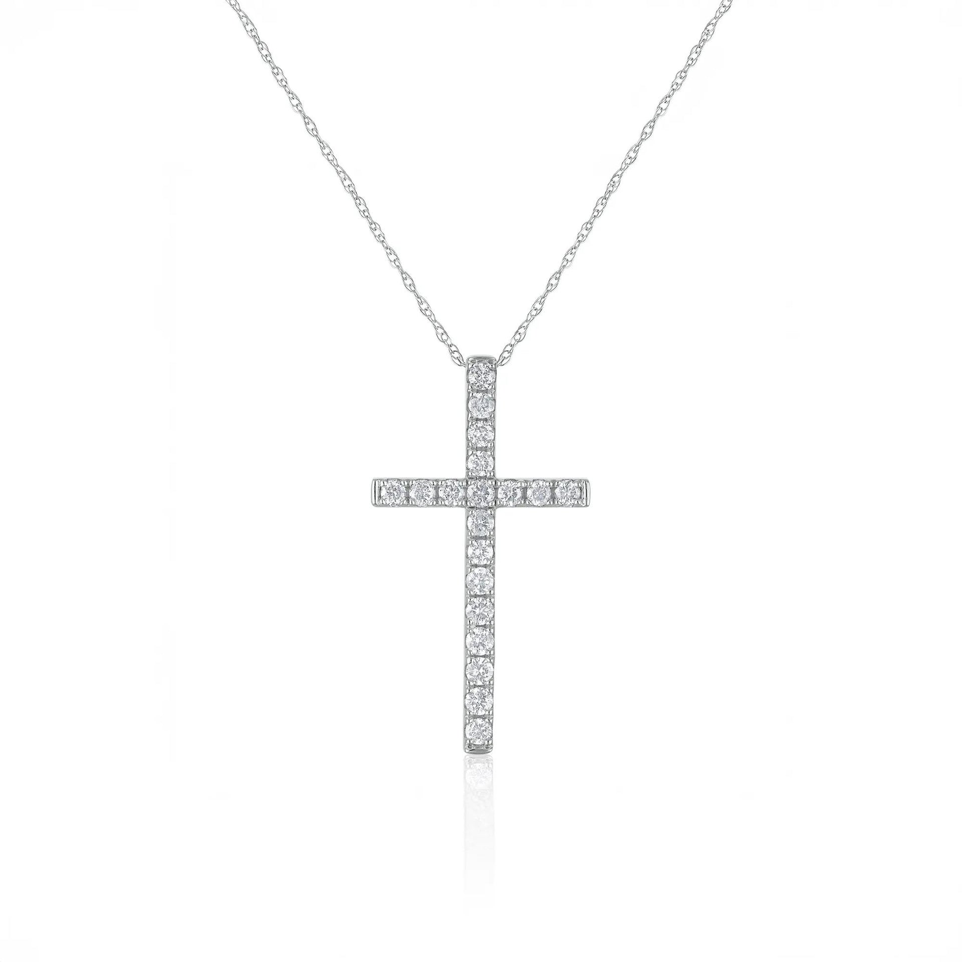 1/2 CT. Tw. Diamond Cross Pendant Necklace 14K White Gold Size 18"