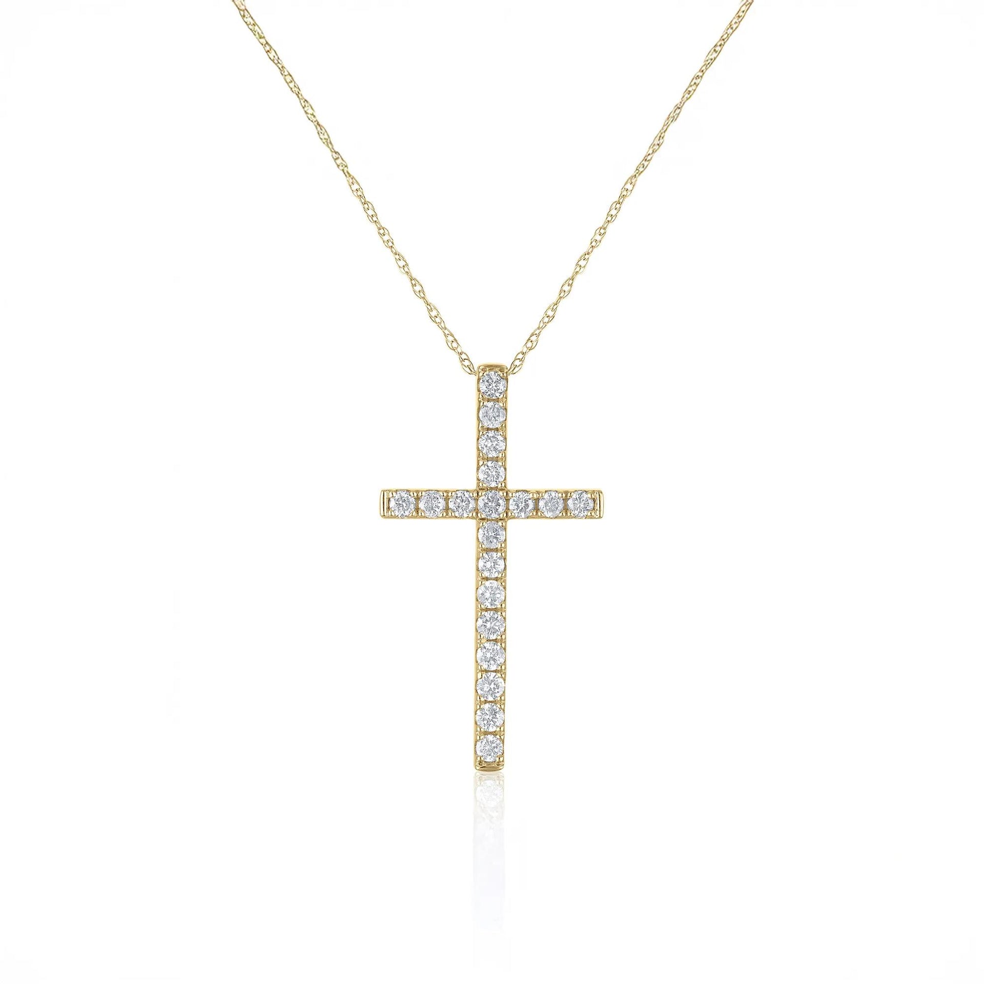 1/3 CT. Tw. Diamond Cross Pendant Necklace 14K Yellow Gold Size 18"