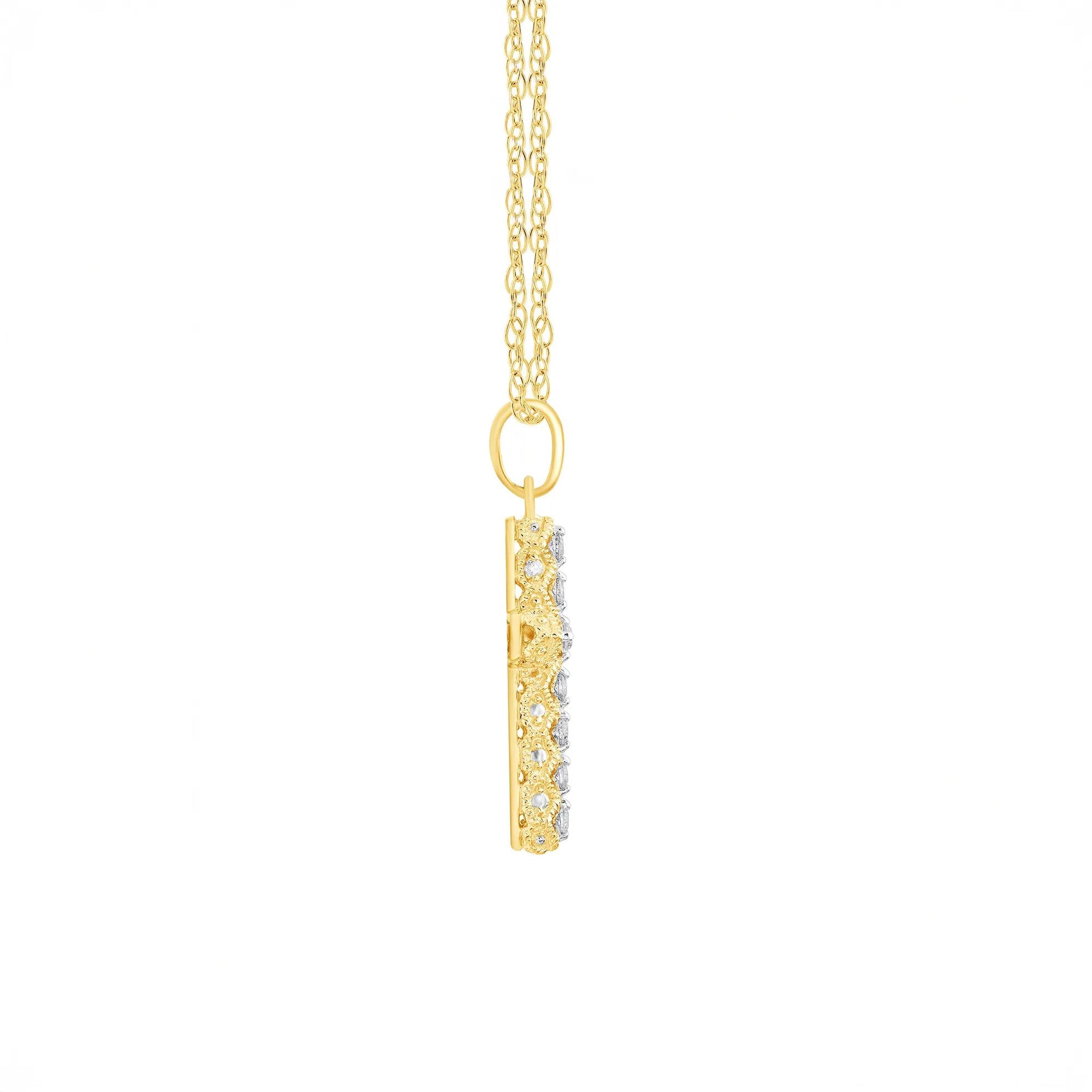 1/7 CT. Tw. Diamond Cross Pendant Necklace 14K Yellow Gold Size 18"