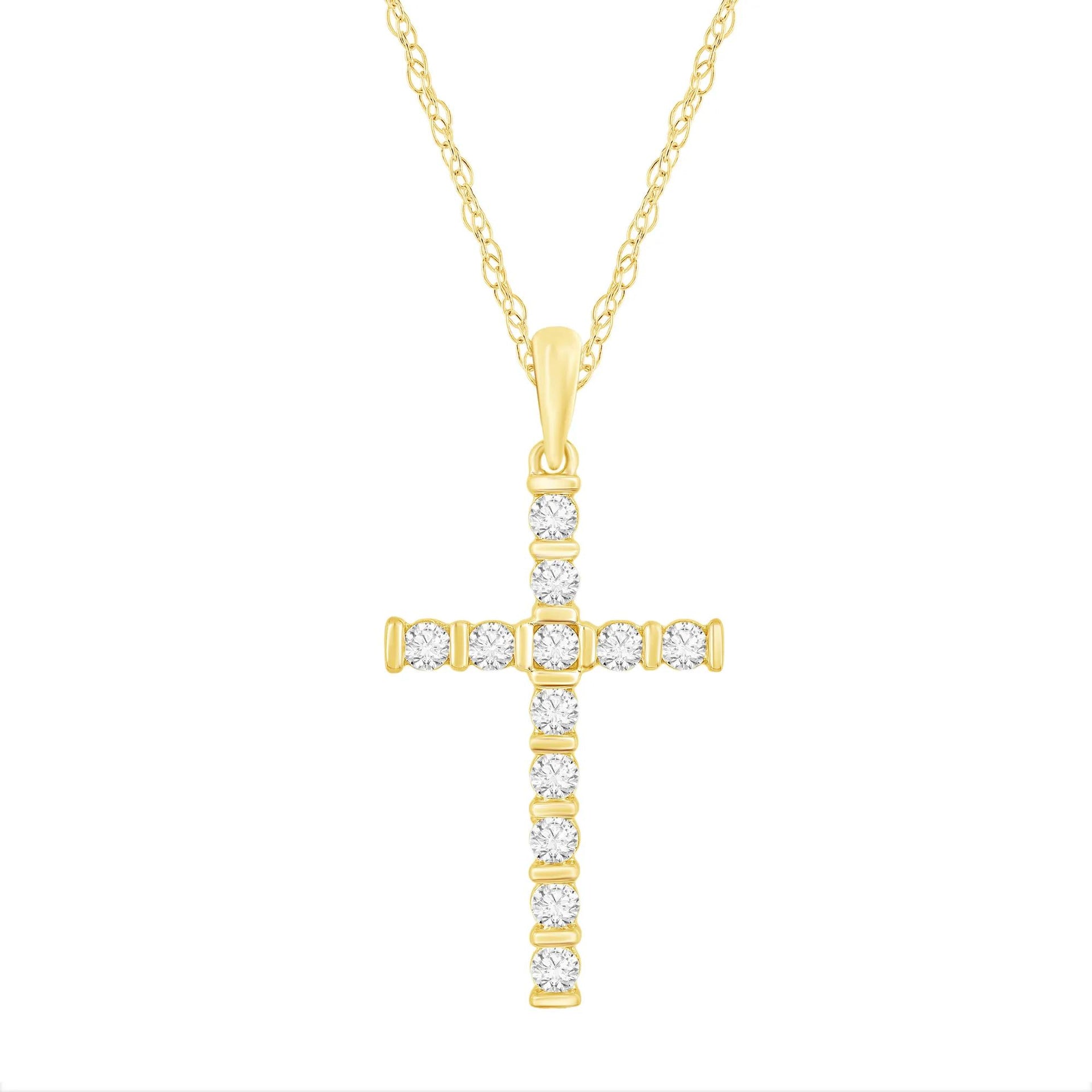 1/2 CT. Tw. Diamond Cross Pendant Necklace 10K Yellow Gold Size 18"