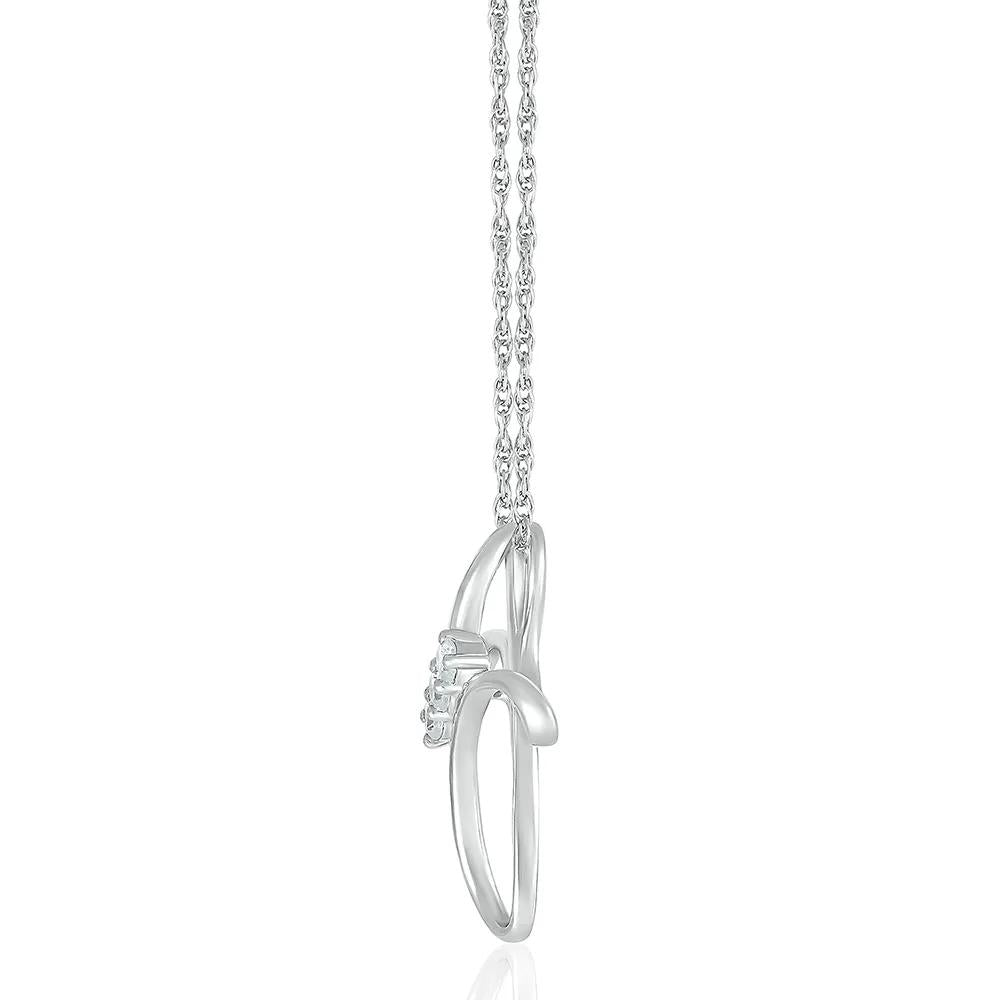 1/8 CT. Tw. Diamond Cross Pendant Necklace with Three-Stone Design 10K White Gold Size 18"