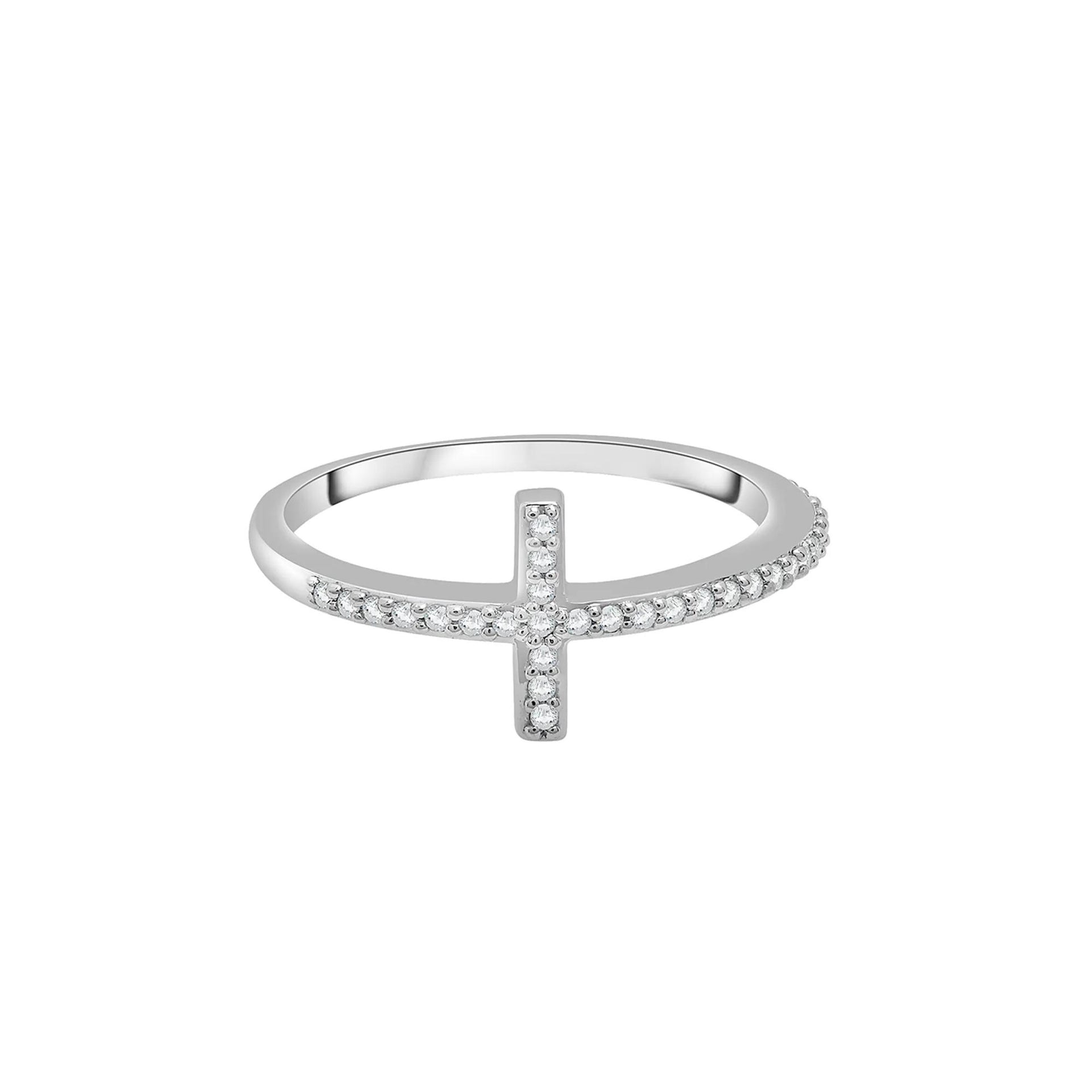 1/8 CT. Tw. Diamond Cross Ring .925 Sterling Silver White Size 8