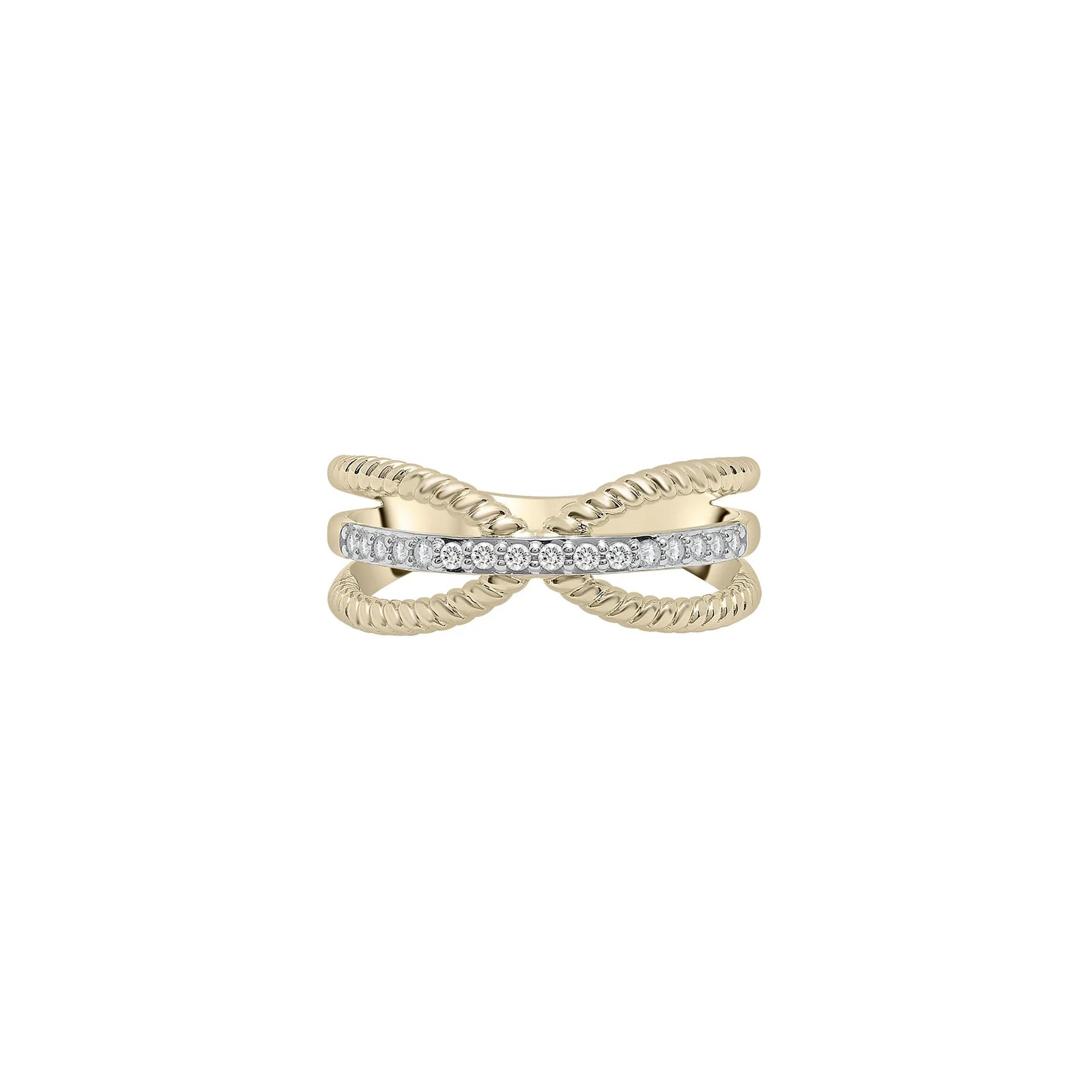 1/7 CT. Tw. Diamond Crossover Band Ring 10K Yellow Gold Round Brilliant Cut Size 7.5