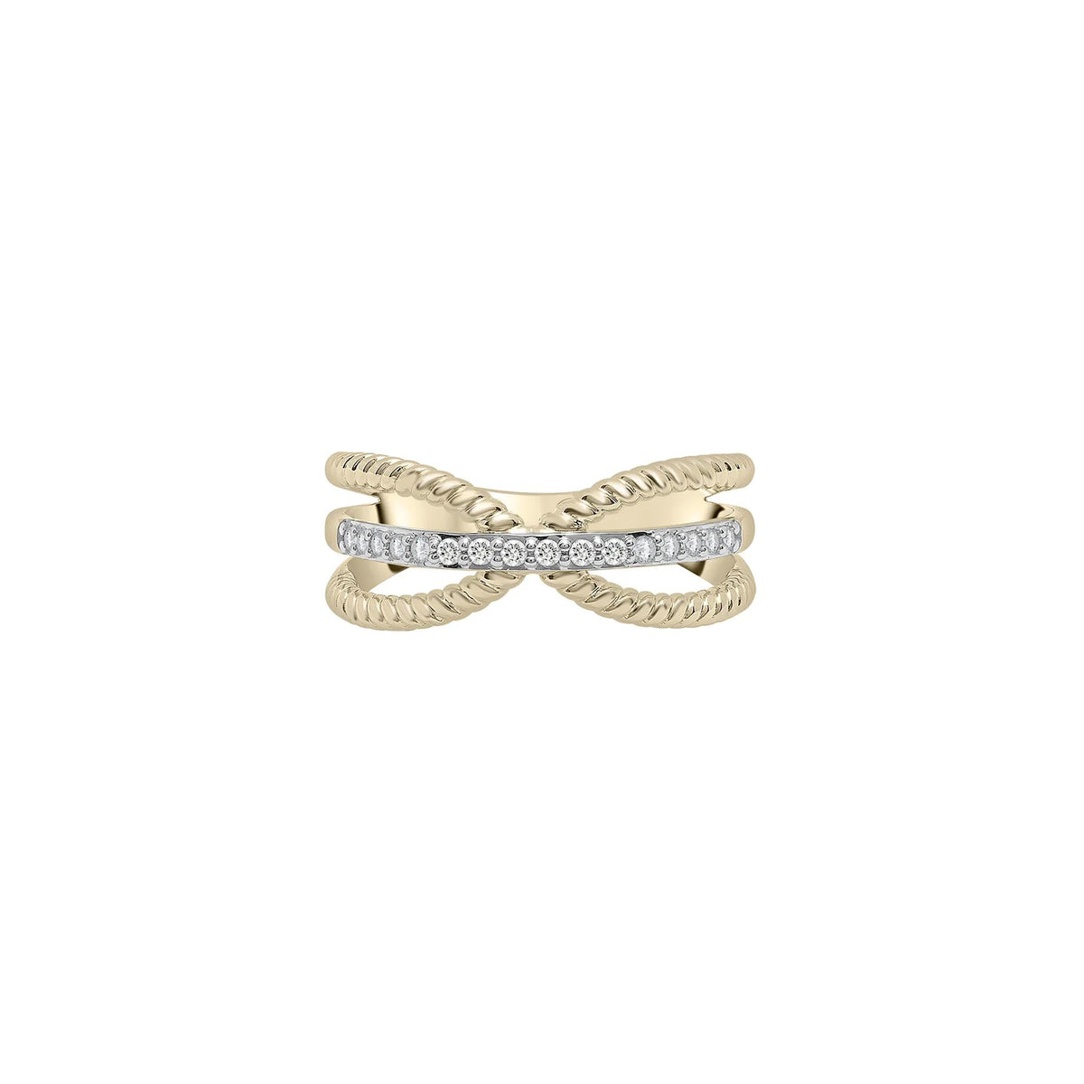 1/7 CT. Tw. Diamond Crossover Band Ring 10K Yellow Gold Round Brilliant Cut Size 8