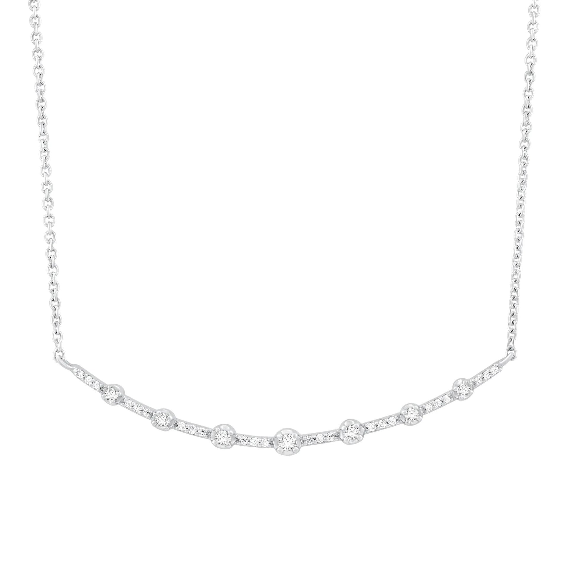 1/4 CT. Tw. Diamond Curved Bar Station Necklace 14K White Gold Size 18"