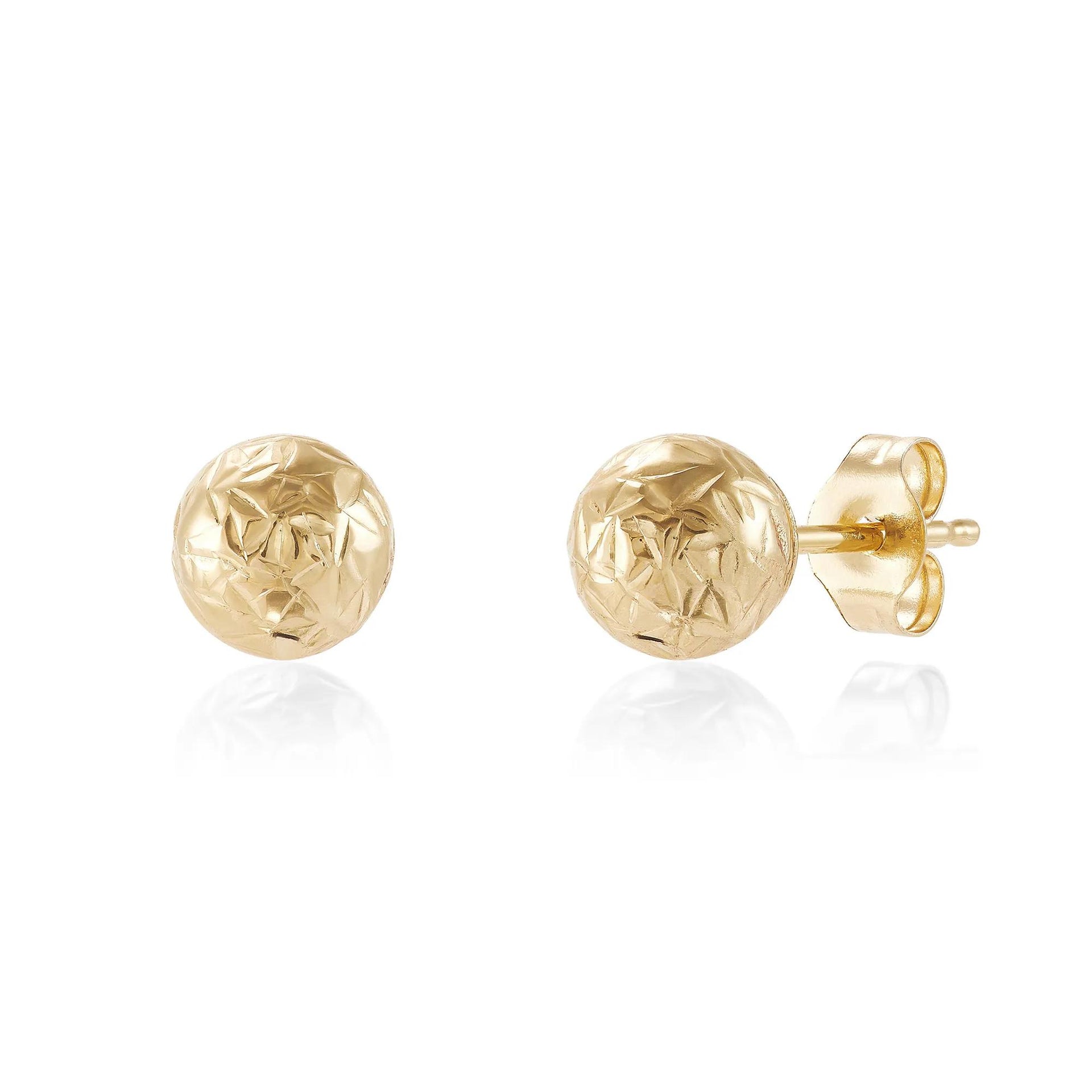 Diamond-Cut Ball Stud Earring 14K Yellow Gold Size 6.00mm