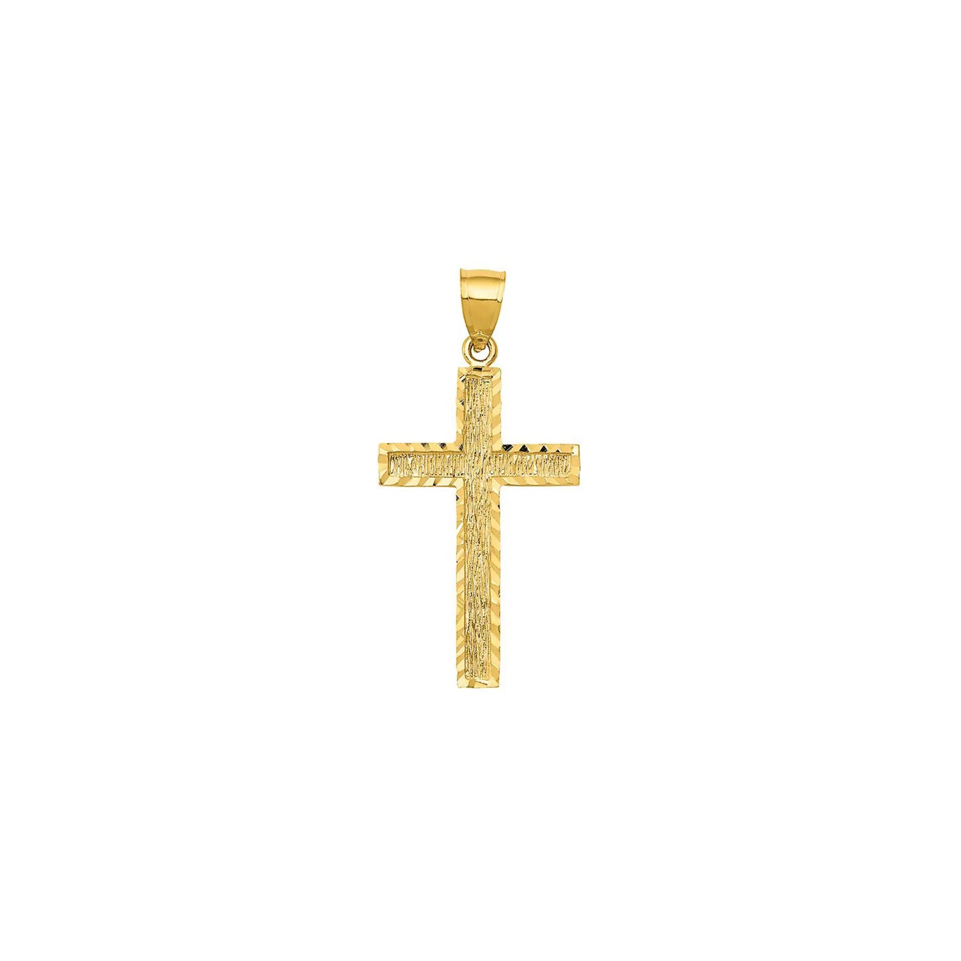 Diamond Cut Cross Charm 14K Yellow Gold