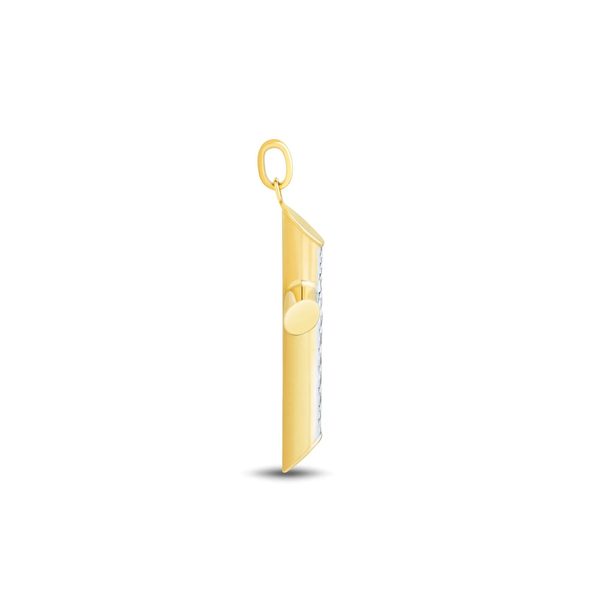 Diamond-Cut Cross Pendant Necklace 10K Yellow and White Gold Size 20.00mm