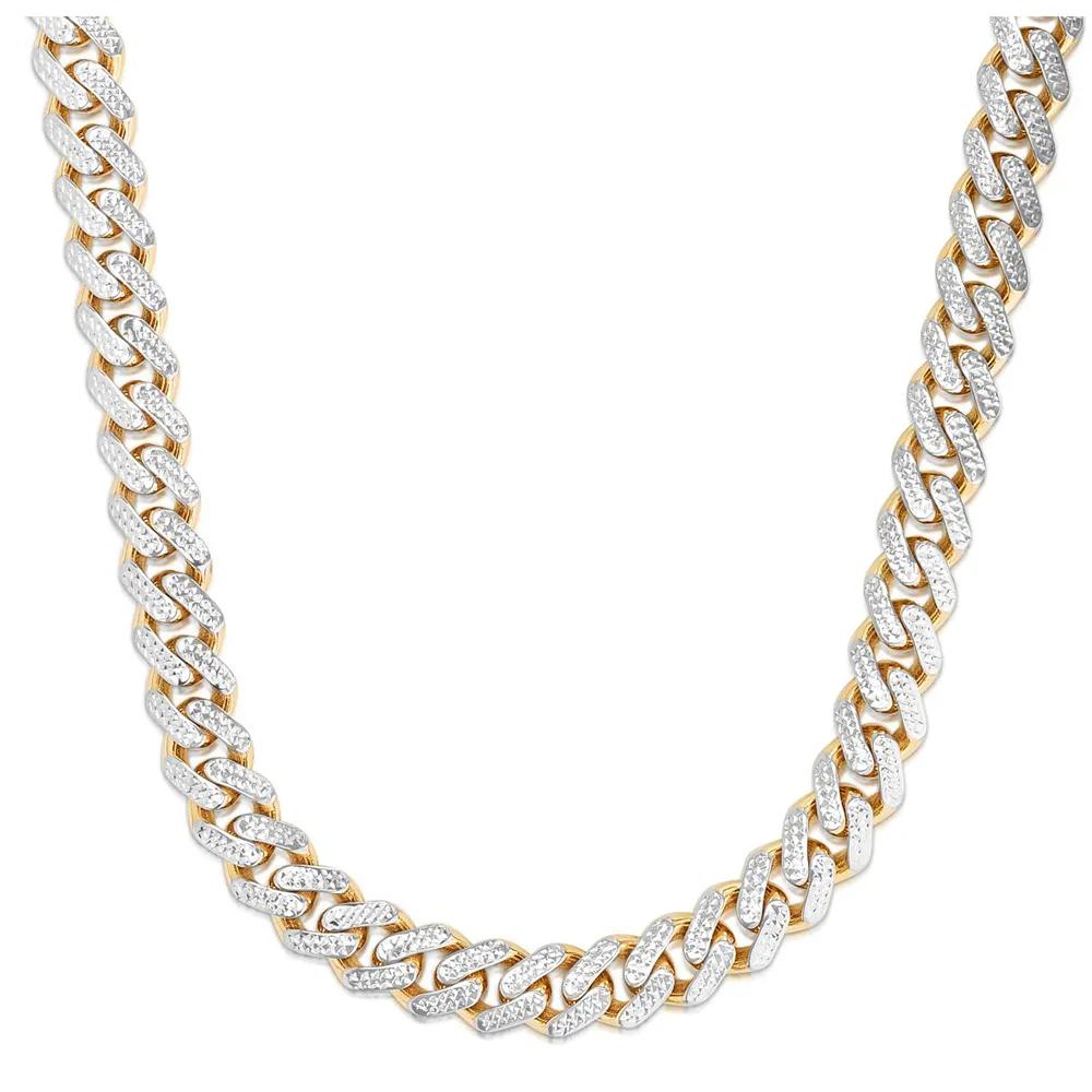 Diamond-Cut Cuban Link Chain 14K Yellow & White Gold Necklace Size 24"