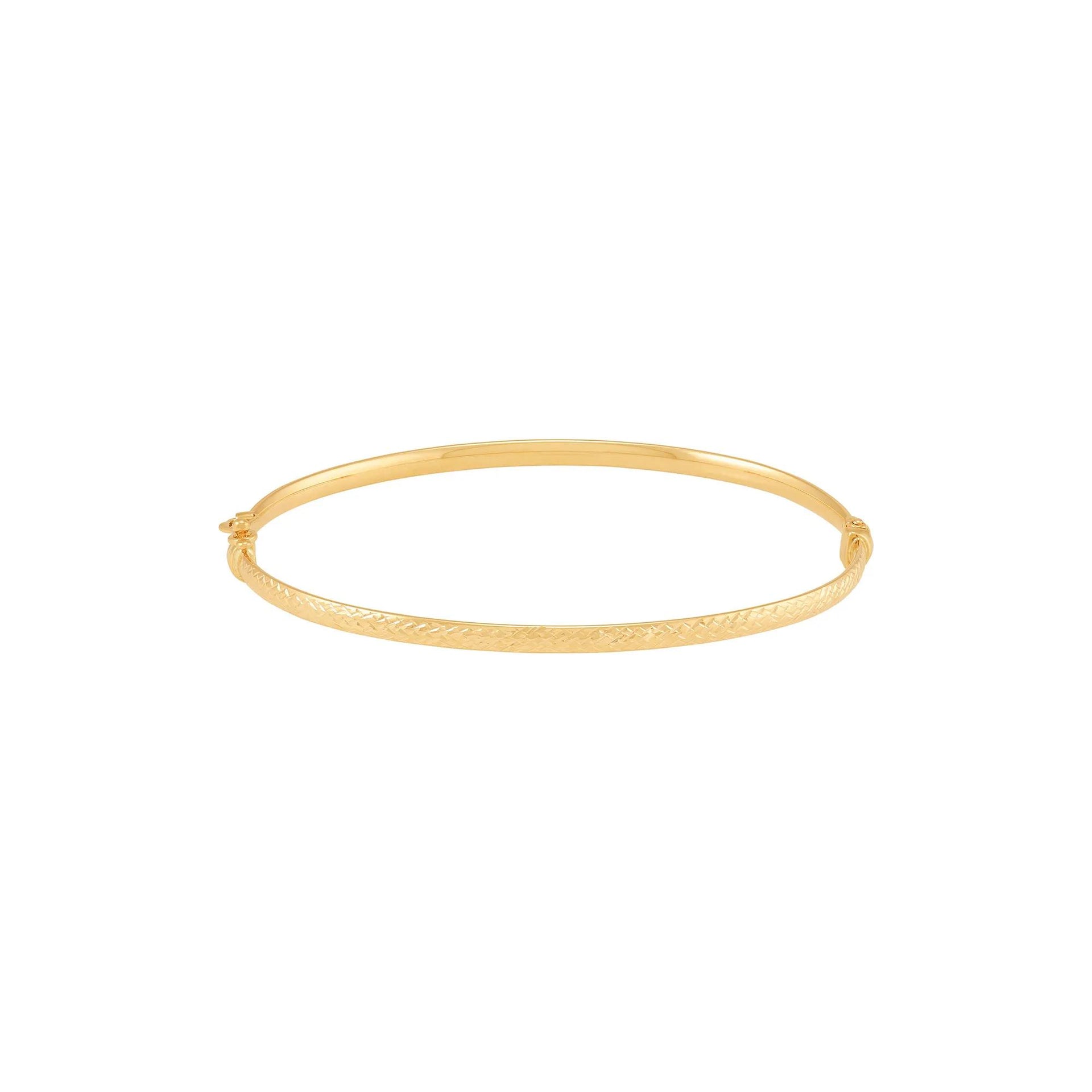 Diamond-Cut Hinged Bangle Bracelet 14K Yellow Gold Size 3.00mm