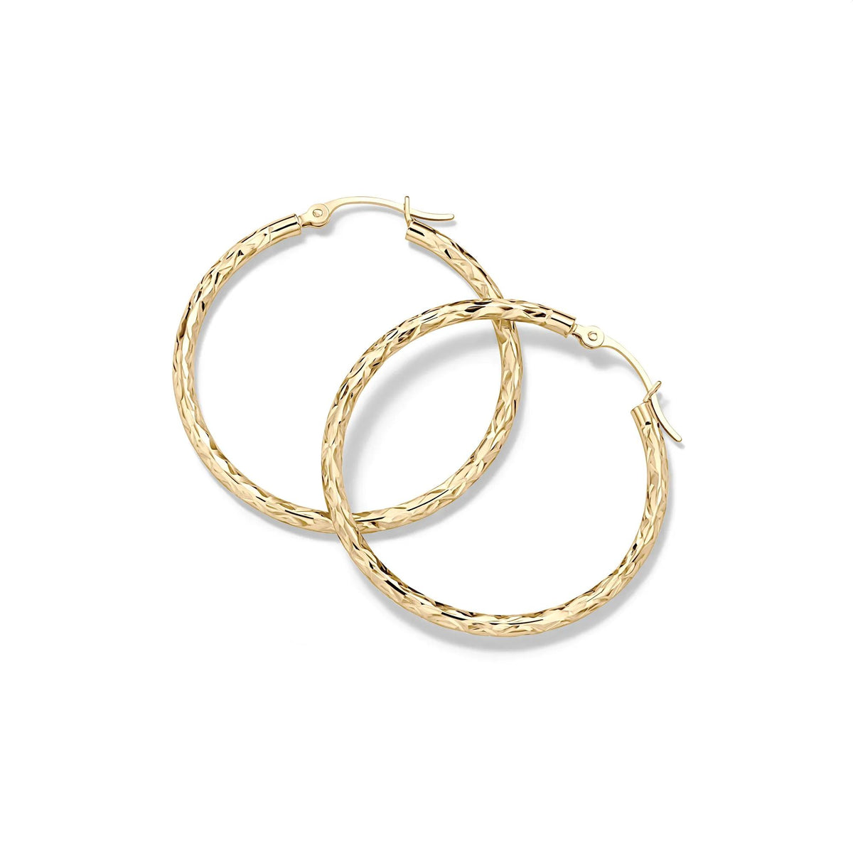 Diamond Cut Hoop Earrings 14K Yellow Gold Size 30.00mm