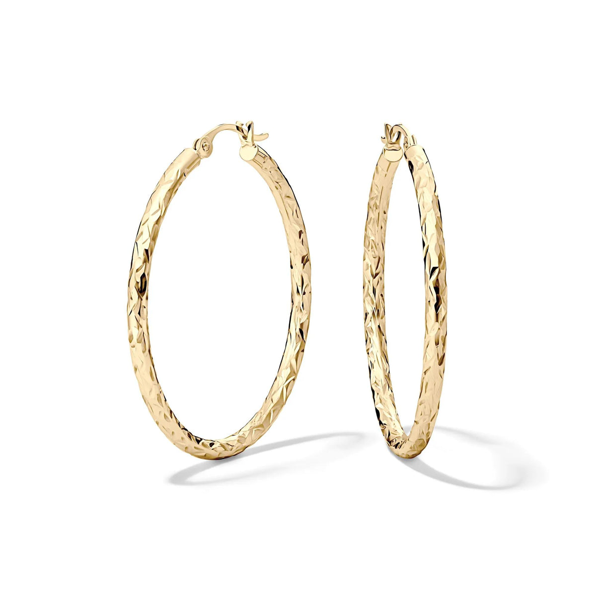 Diamond Cut Hoop Earrings 14K Yellow Gold Size 30.00mm