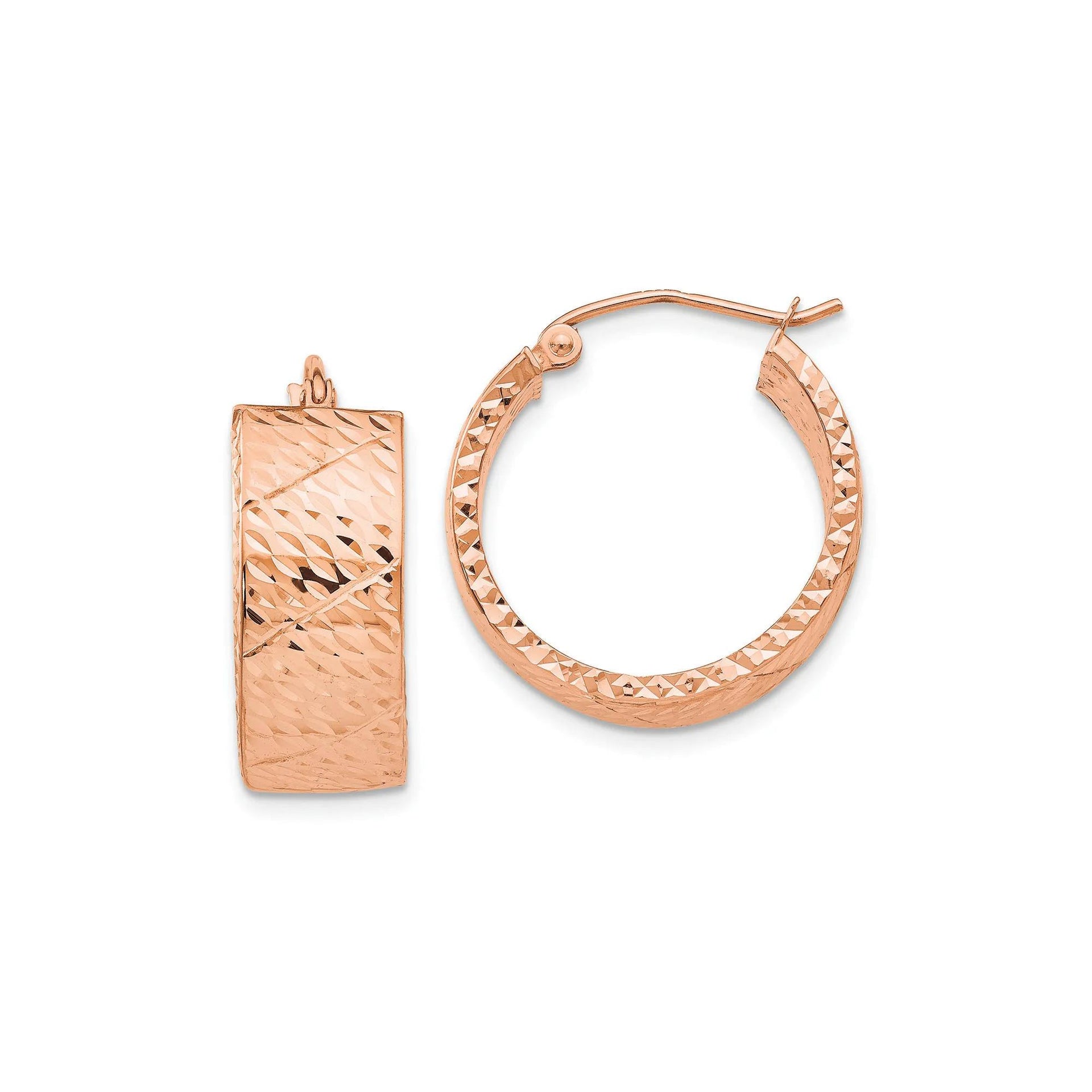 Diamond-Cut Hoop Earrings 14K Rose Gold Size 20.00mm