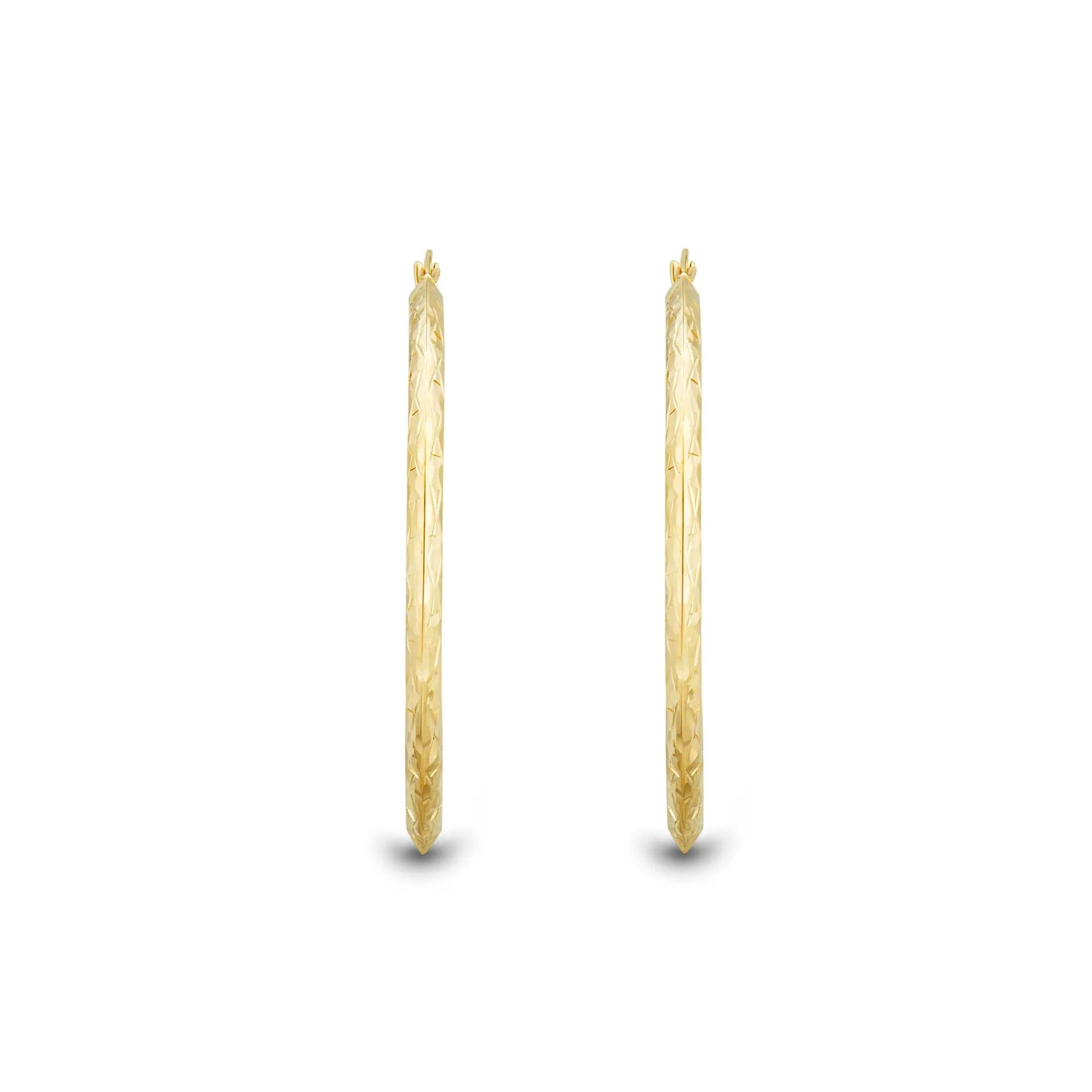 Diamond-Cut Knife Edge Hoop Earrings 14K Yellow Gold Size 35.00mm