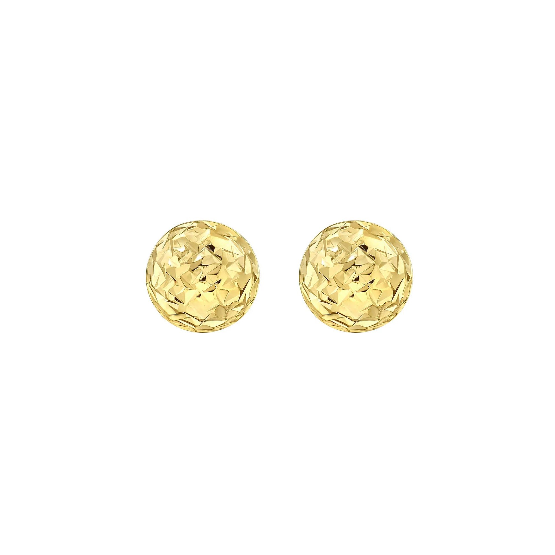 Diamond-Cut Puff Ball Stud Earrings 14K Yellow Gold Size 5.50mm